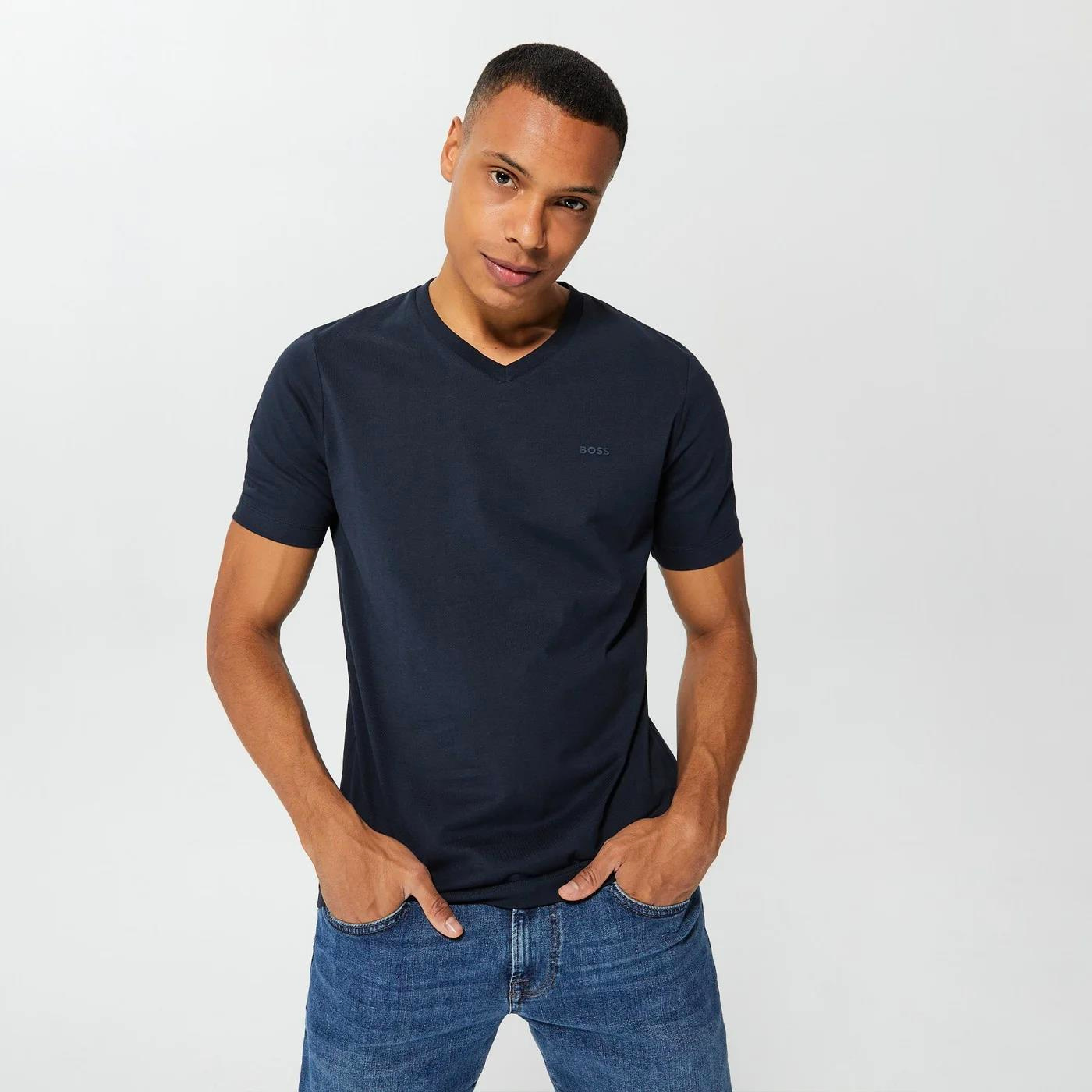 BOSS BOSS Erkek Regular Fit Pamuklu V Yaka Kısa Kollu Lacivert T-Shirt 50468348-404