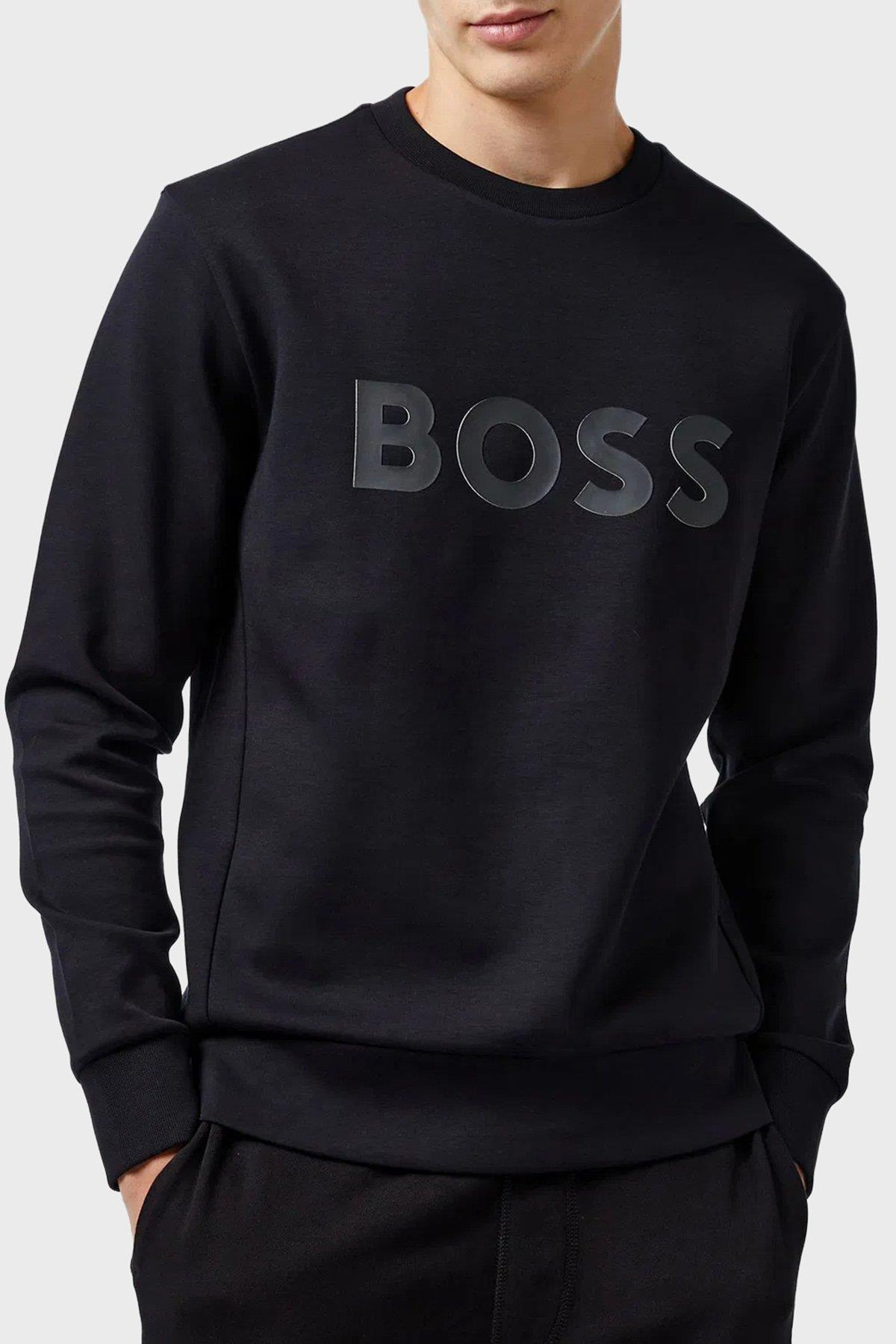 BOSS  BOSS Erkek Regular Fit Ribanalı Yuvarlak Yakalı Esnek Pamuklu Logo Kabartmalı Siyah Sweatshirt 50506119-001
