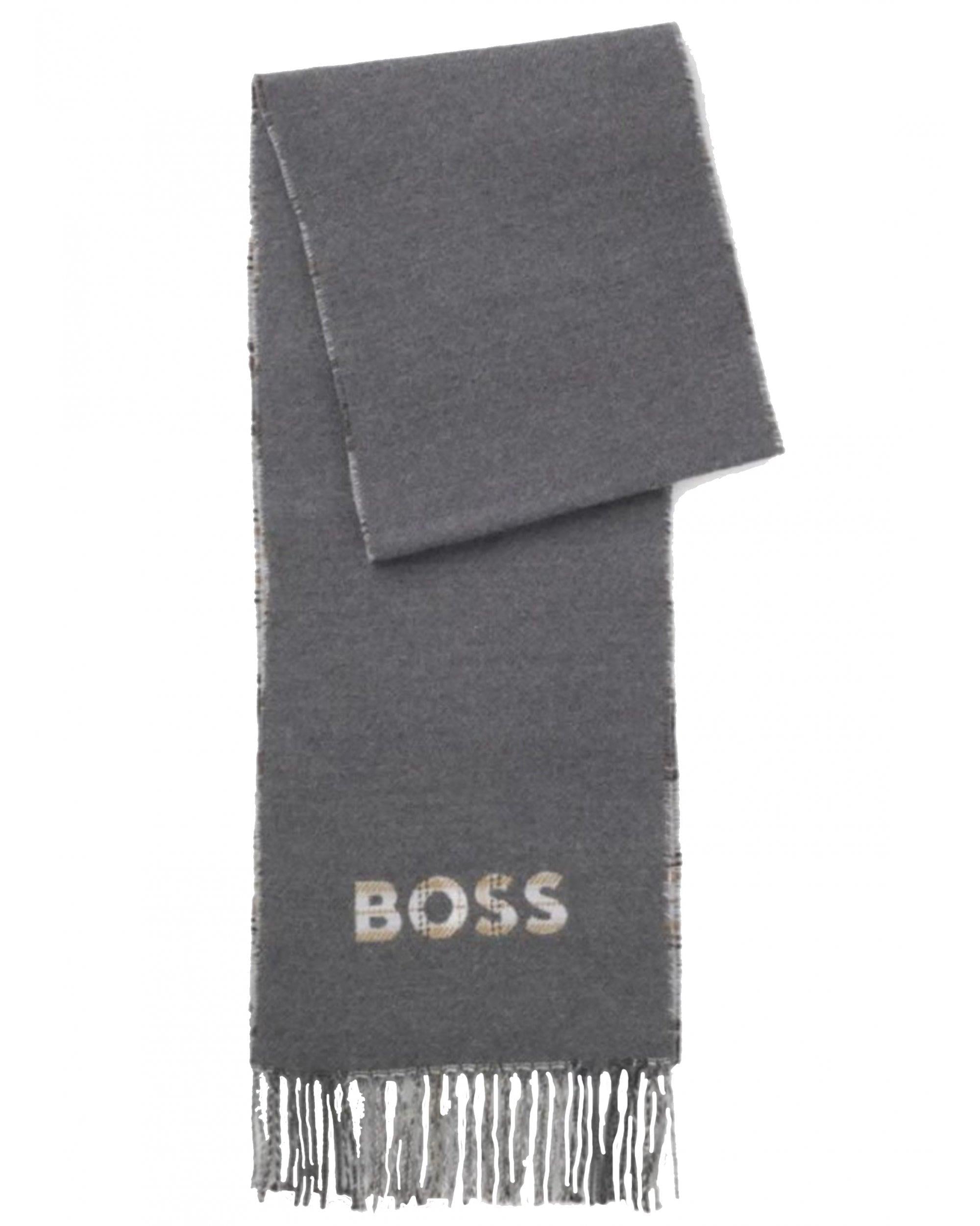 BOSS  BOSS Erkek Saf Yün Ve Pamukla Harmanlanan Desenli Gri Şal & Eşarp & Fular 50551650-030