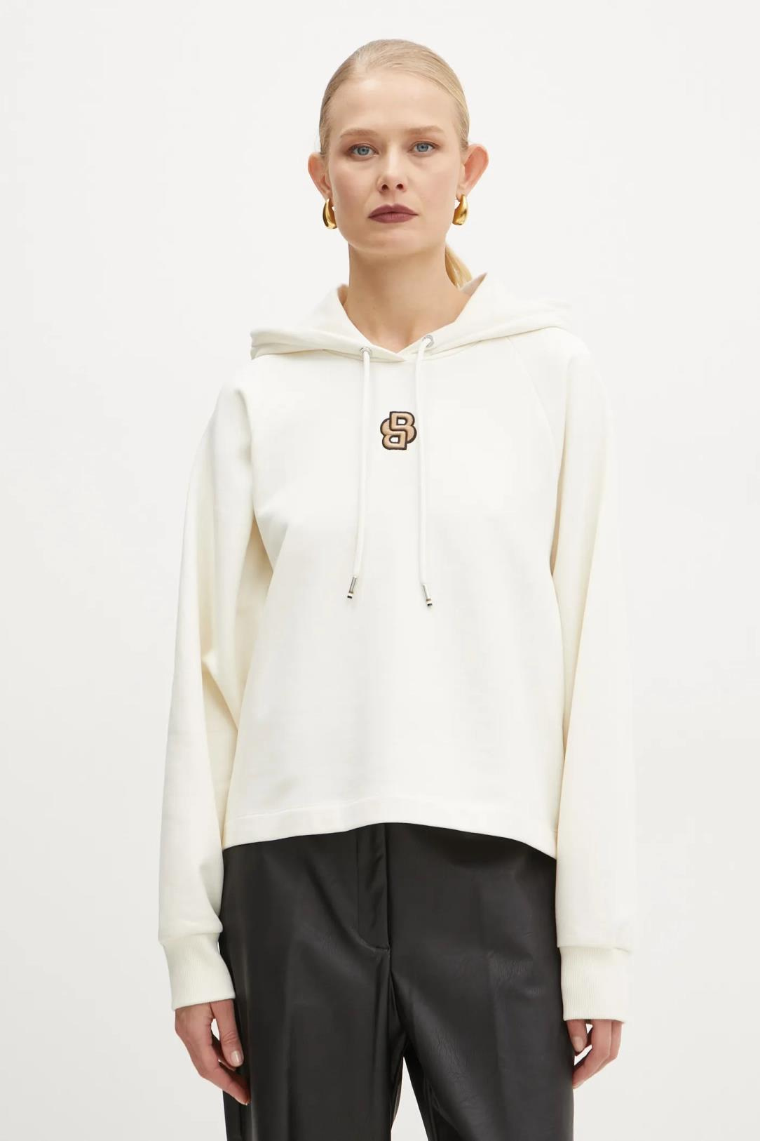 BOSS BOSS Kadın Normal Kesim Kapüşonlu Pamuklu Uzun Kollu Krem Sweatshirt 50537934-119