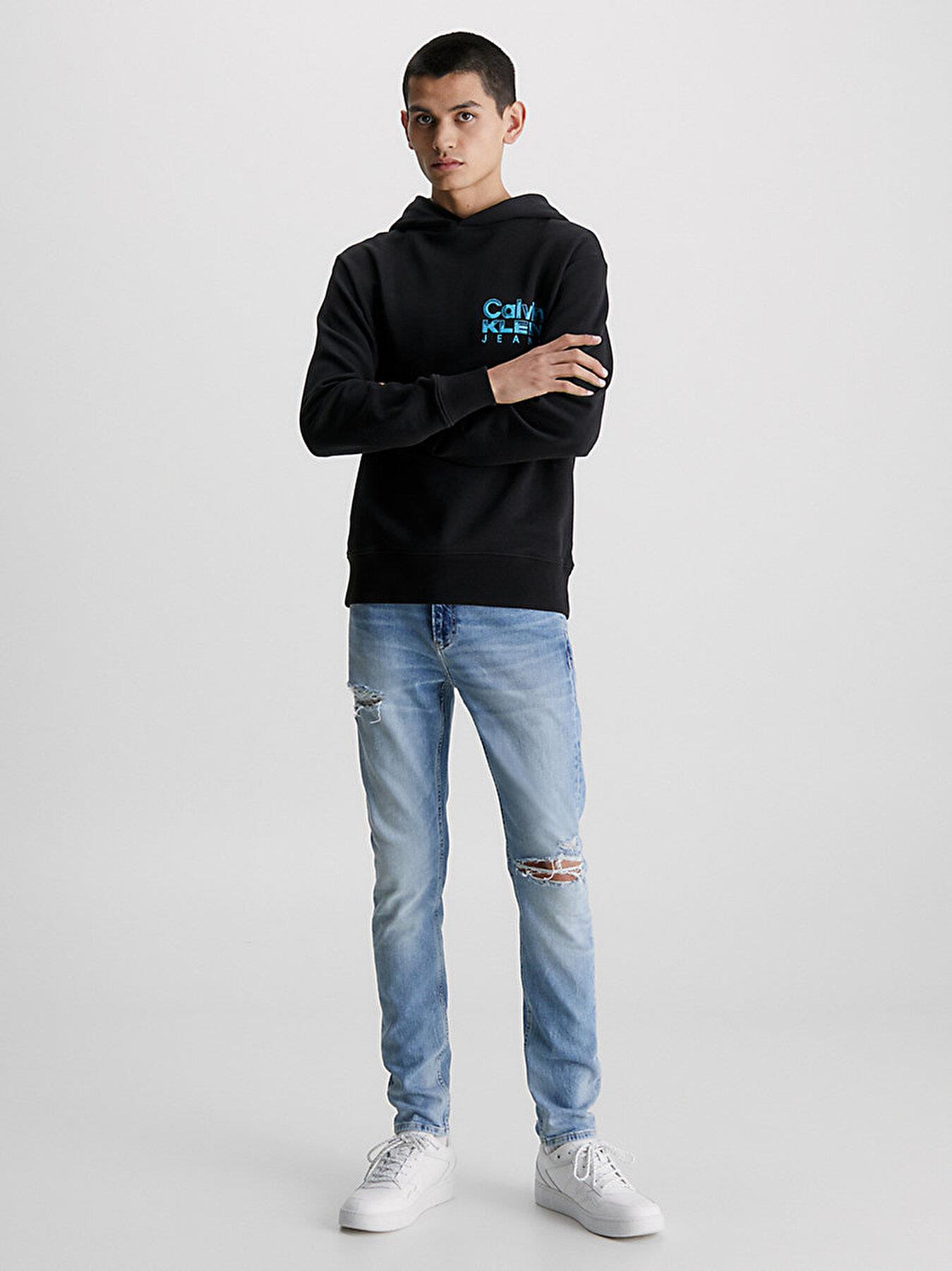 Calvin Klein Calvin Kleın Erkek Cepli Denim Eskitme Dar Paçalı Mavi Jeans J30J323362-1AA