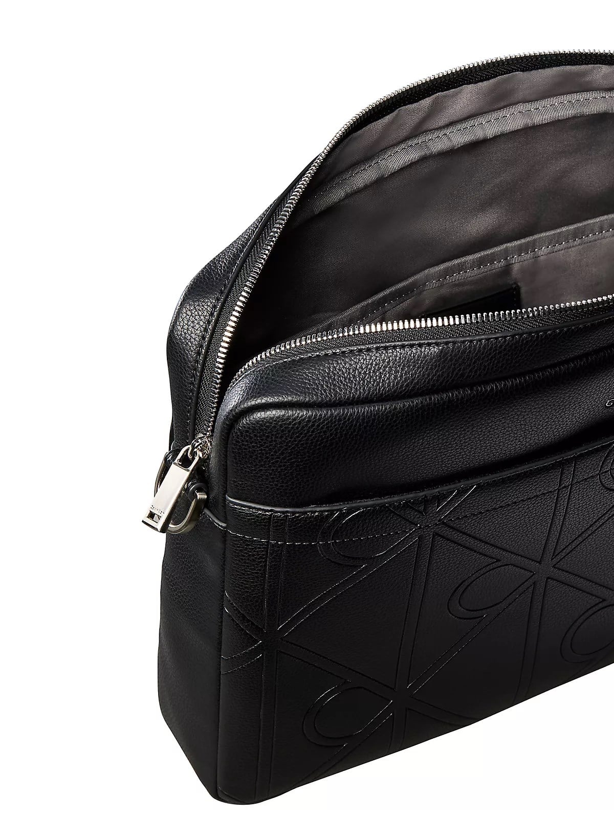 Calvin Klein Calvin Klein Erkek Fermuar Kapama Deri CK Desen İç Bölme Siyah Omuz Çantası LV04D3526G-UB1