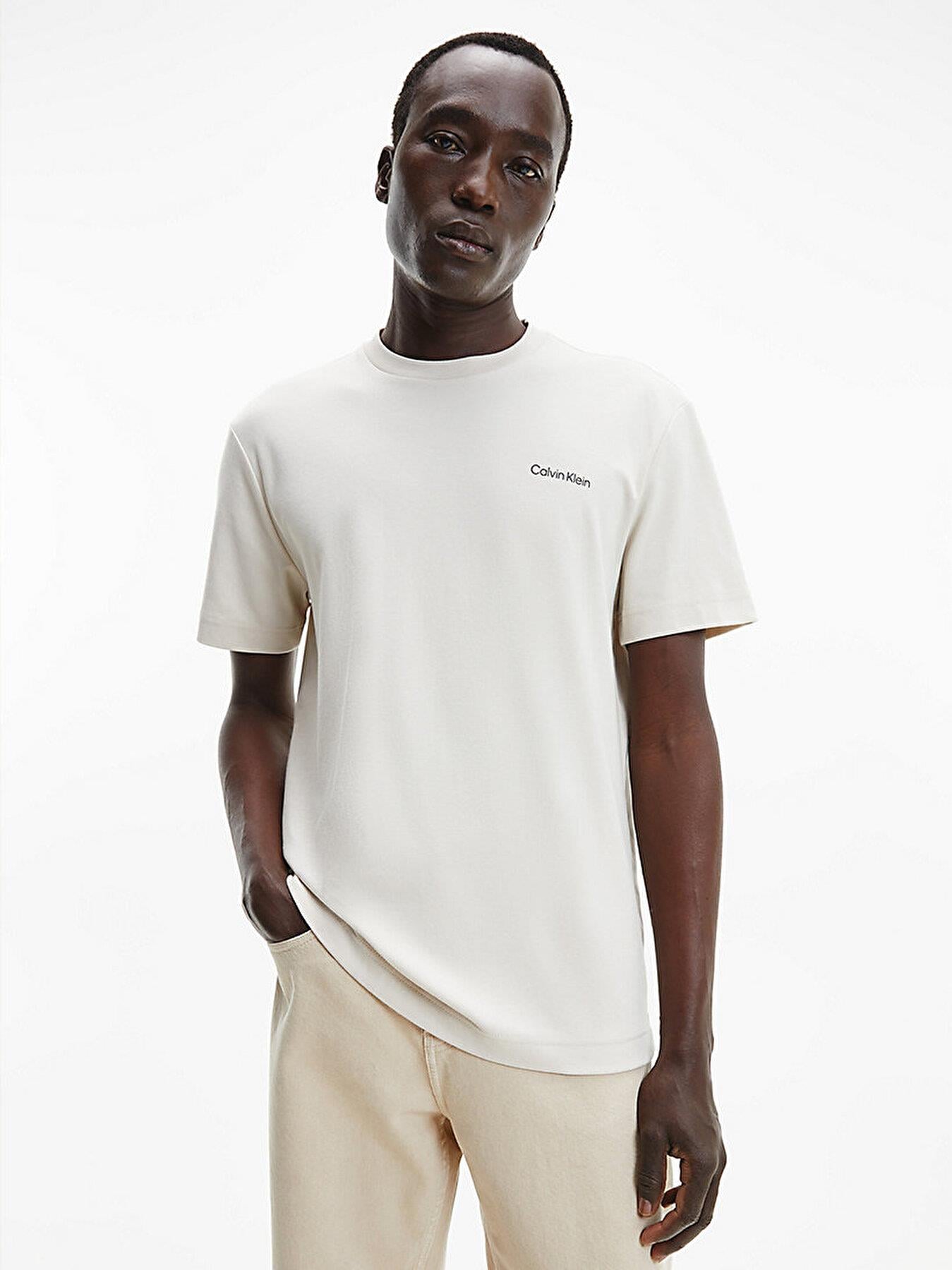 Calvin Klein Calvin Kleın Erkek Logolu Kısa Kollu Pamuklu Bej T-Shirt K10K109894-ACE