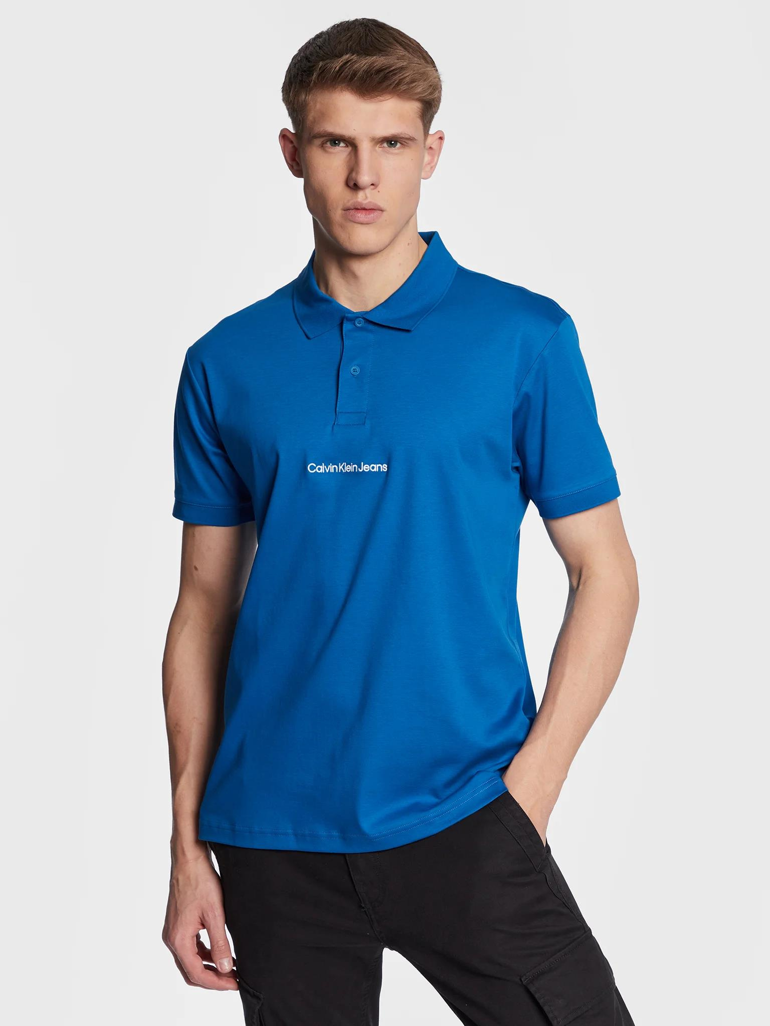 Calvin Klein Calvin Kleın Erkek Marka Logolu Polo Yakalı Organik Pamuklu Mavi Polo Yaka T-Shirt J30J322853-C3B