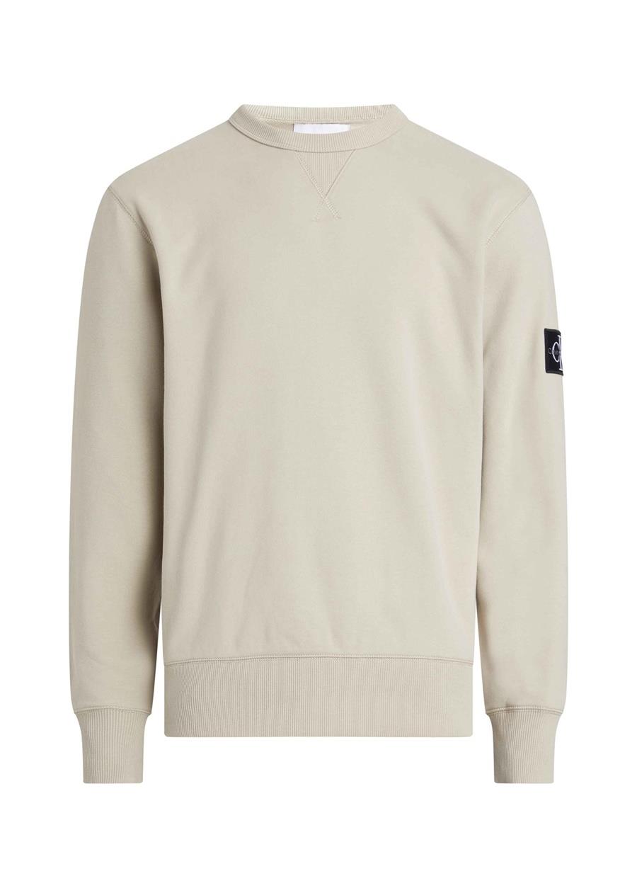 Calvin Klein Calvin Kleın Erkek Marka Logo Detaylı Regular Fit Uzun Kollu Bej Sweatshirt J30J323426-PED