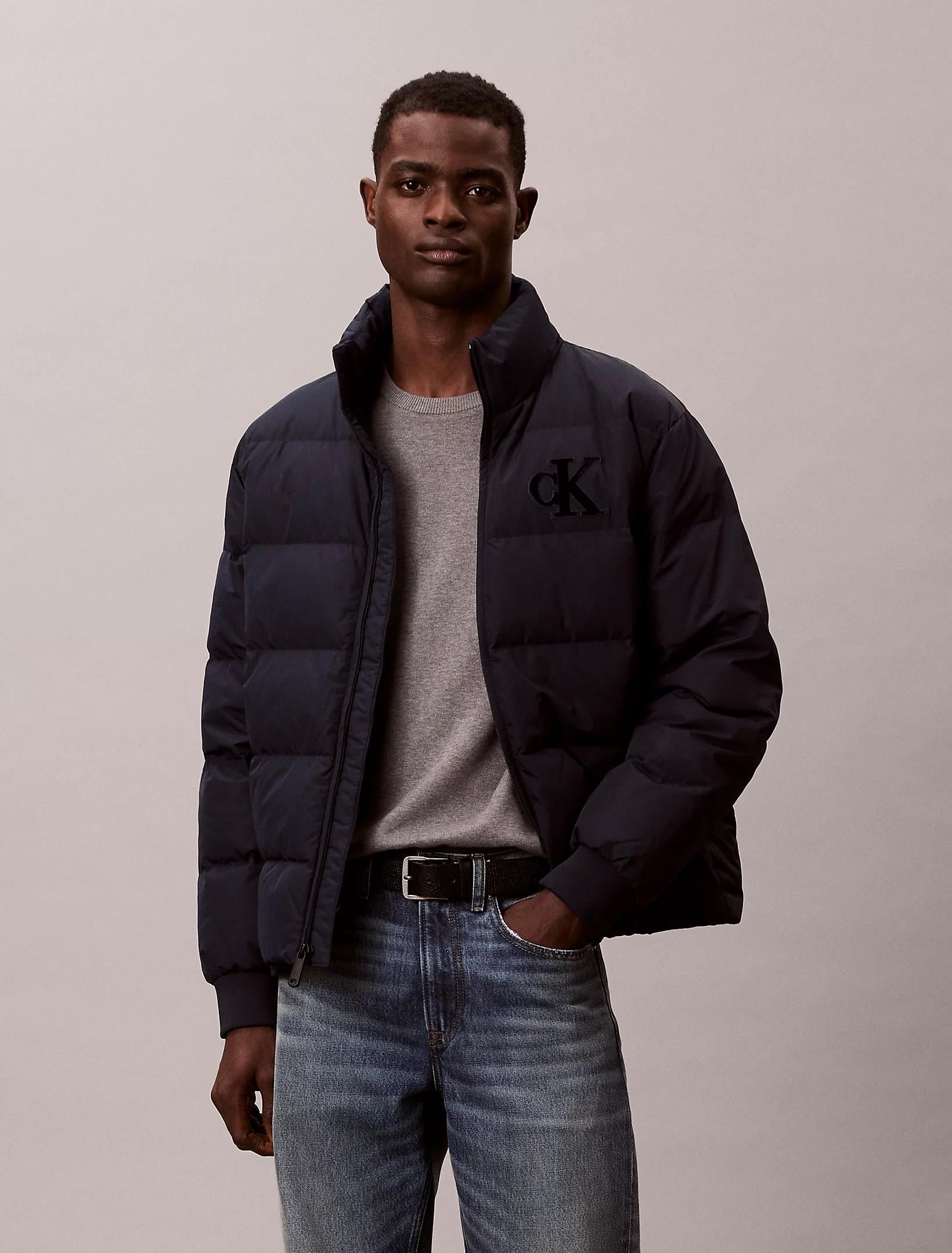 Calvin Klein Calvin Klein Erkek Normal Kalıp Kapitone Desenli Dik Yakalı CK Logolu Lacivert Ceket LV14RE503G-CEF