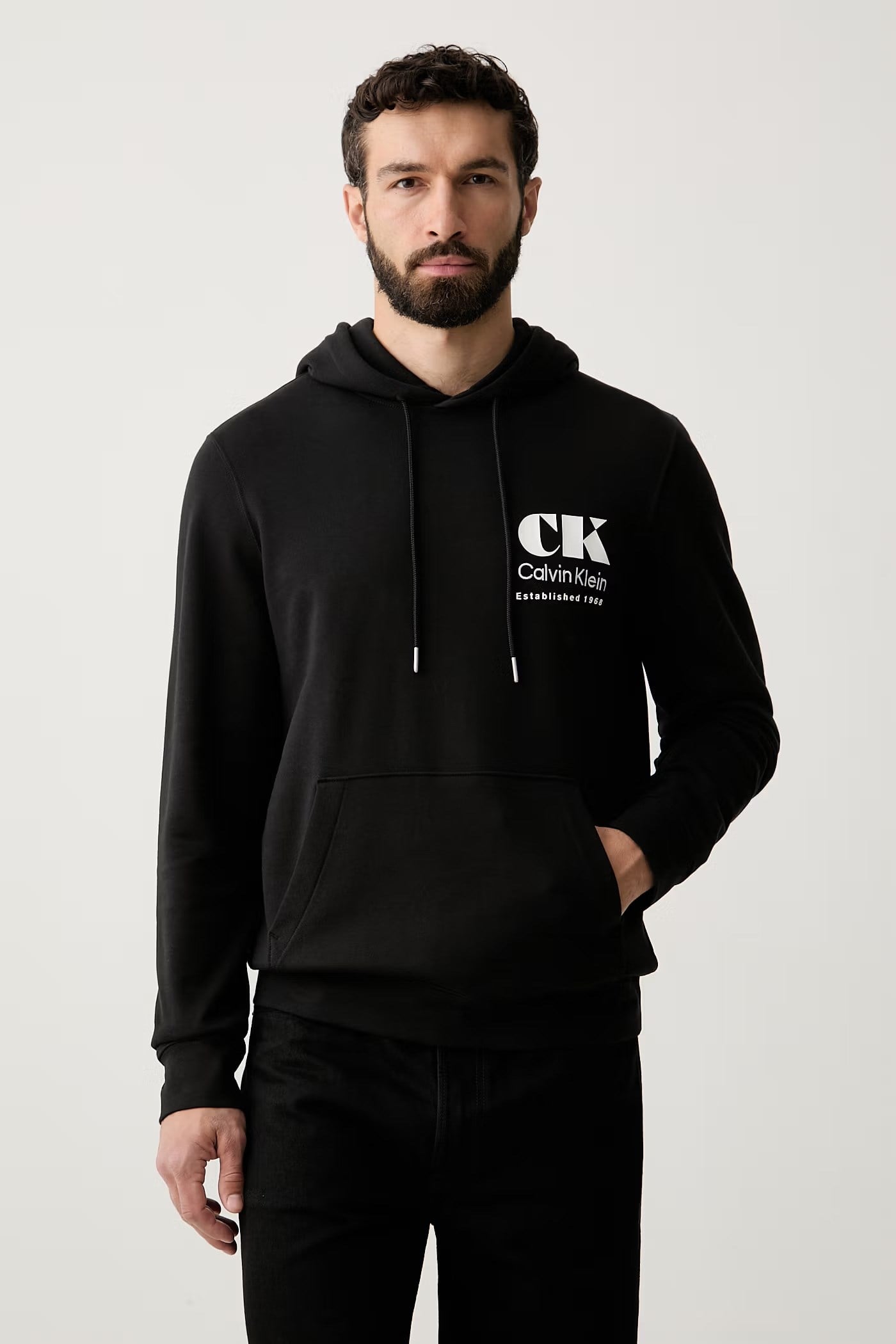 Calvin Klein Calvin Klein Erkek Normal Kalıp Önü ve Arkası Logo Baskılı Kapüşonlu Siyah Sweatshirt LV04RG273G-UB1