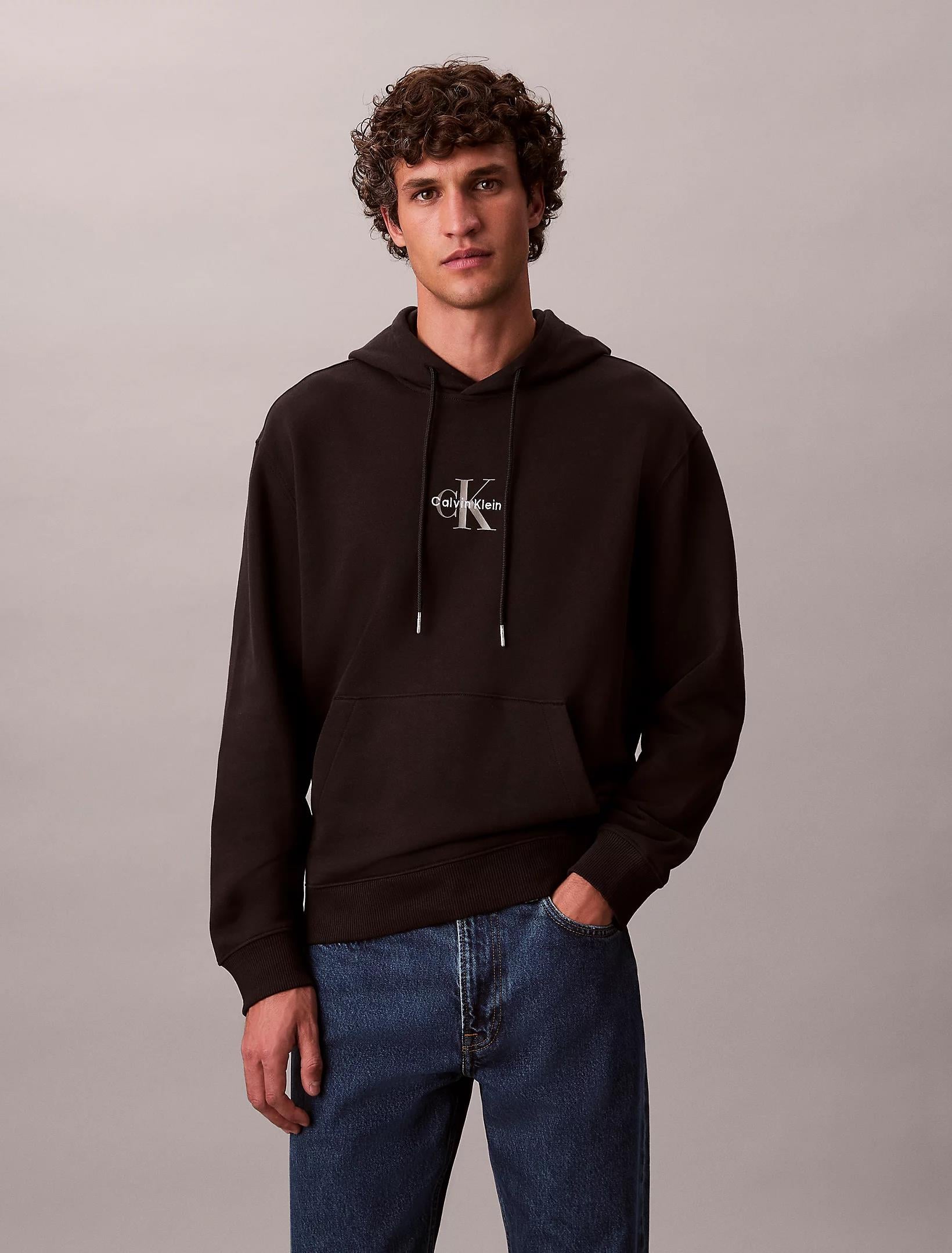 Calvin Klein Calvin Klein Erkek Rahat Kalıp CK Logo Baskılı Kapüşonlu Uzun Kollu Siyah Sweatshirt LV04RD243G-UB1
