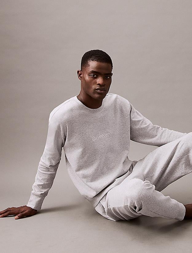 Calvin Klein Calvin Kleın Erkek Sıfır Yaka Baskılı Rahat Kesim Günlük Gri Sweatshirt 000NM2708E-QQC