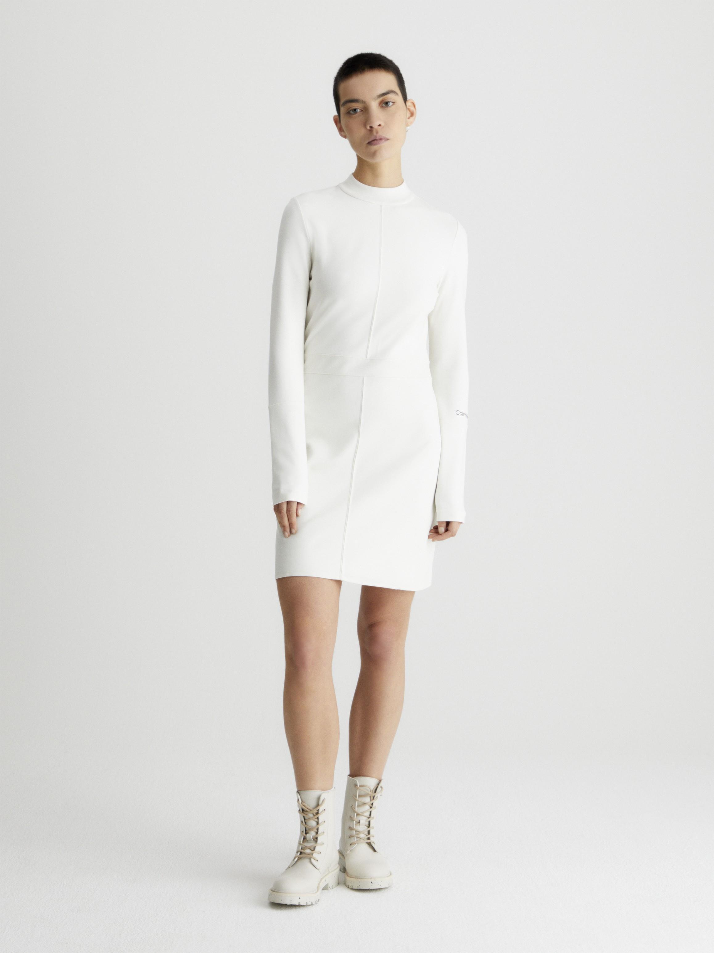 Calvin Klein Calvin Kleın Kadın Balıkçı Yaka Arka Fermuarlı Kaplamalı Mini Beyaz Elbise J20J221983-YBI