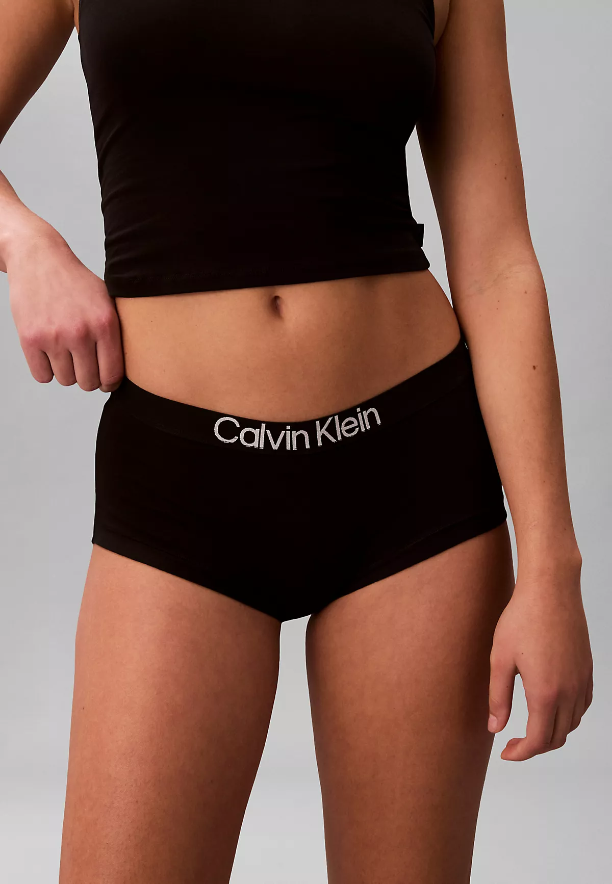 Calvin Klein Calvin Klein Kadın Bel Bölümü Calvin Klein Yazı Desen Slim fit Pamuklu Rahat Siyah Boxer LV00QD5399-UB1