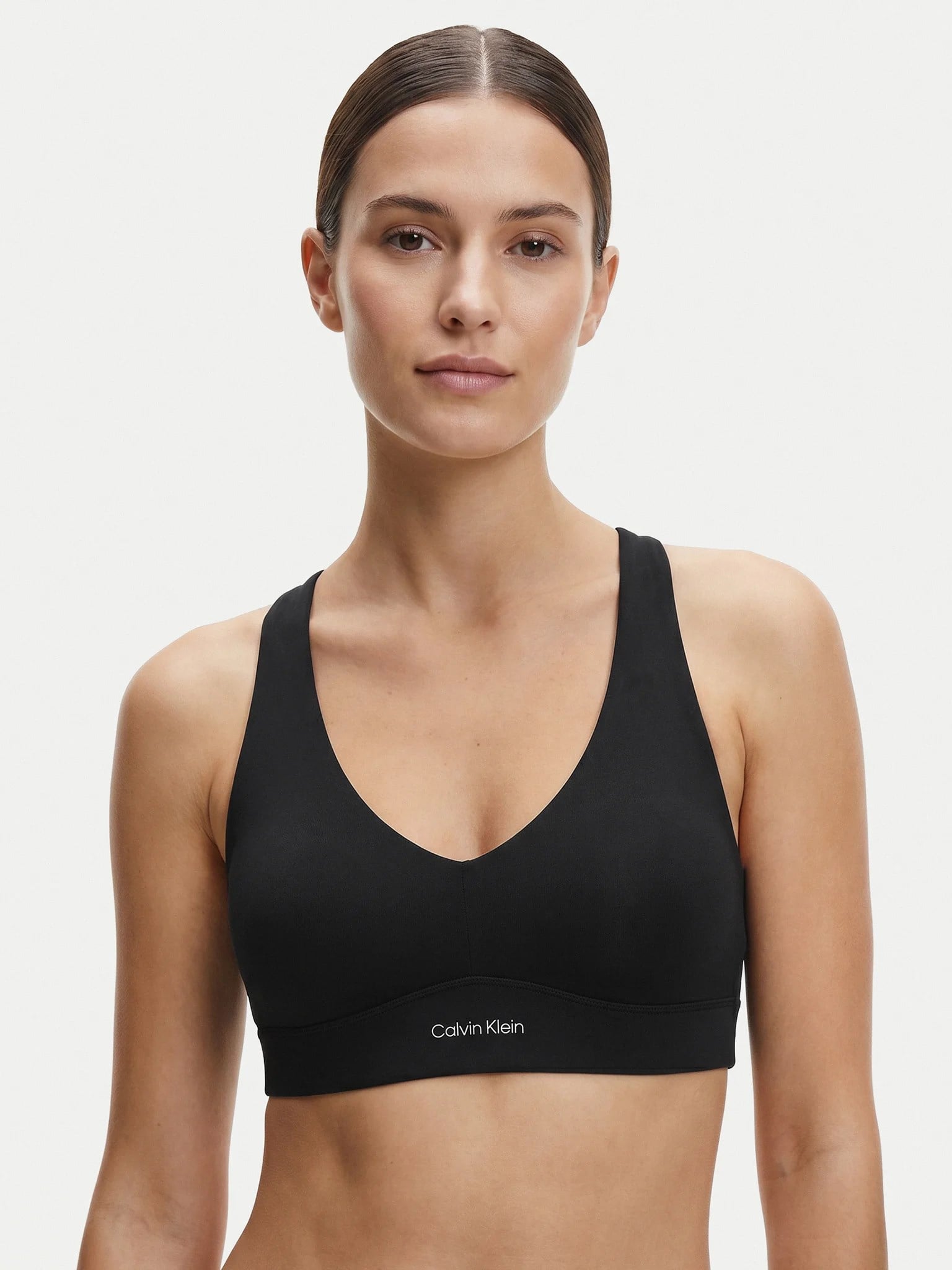 Calvin Klein Calvin Klein Kadın Çapraz Sırt Detay Slim Fit V Yaka Askılı Düz Siyah Spor Büstiyer LVGWF5K147-UB1