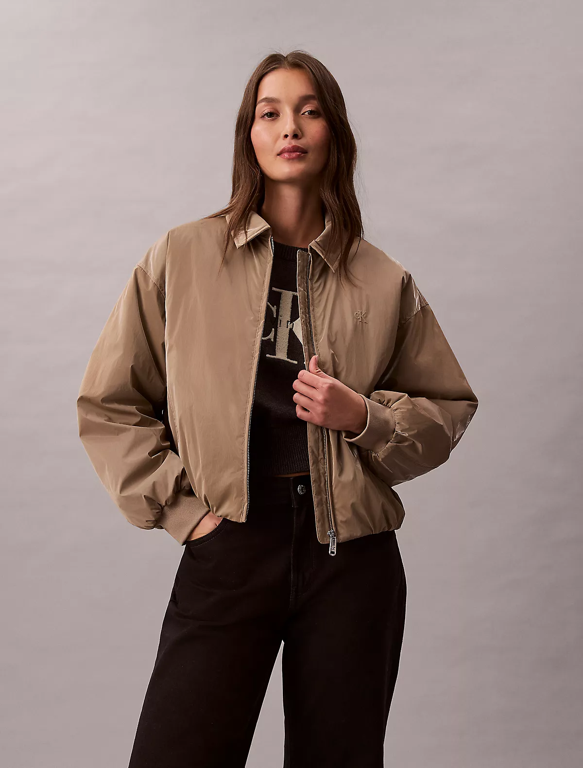 Calvin Klein Calvin Klein Kadın Çentikli Yaka Uzun Kol Fermuar Kapama Kahverengi Ceket LV047E508G-VFU