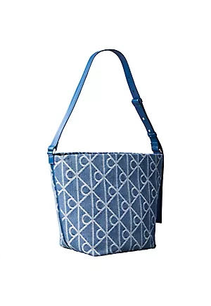 Calvin Klein Calvin Klein Kadın Denim Kumaş Kısa Kulp Ck Desen Lacivert Omuz Çantası LV04F3432G-YBN