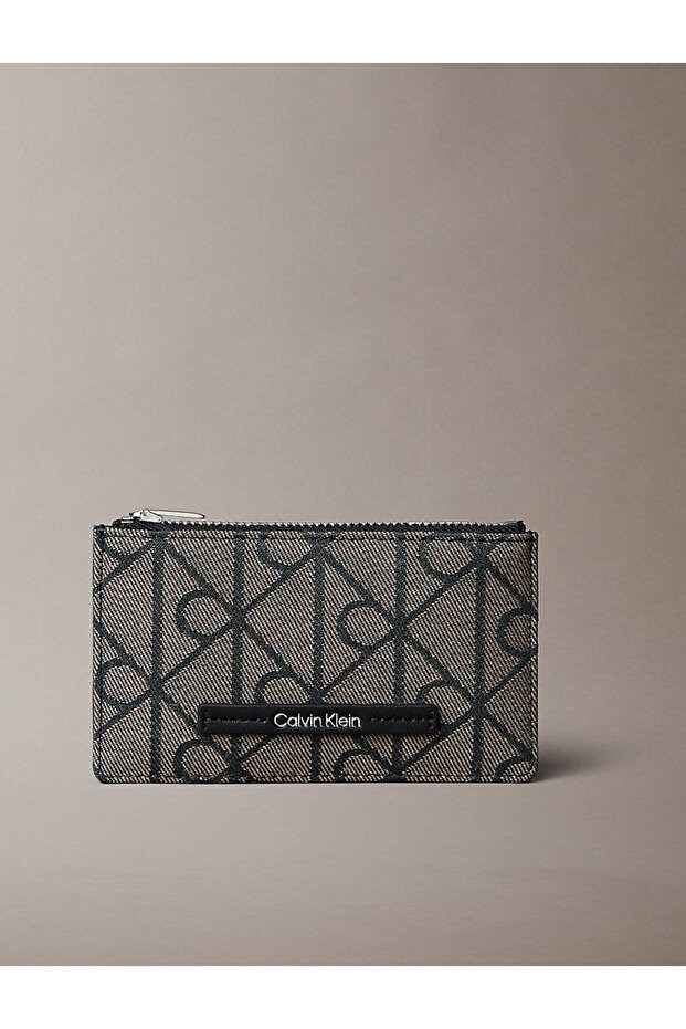 Calvin Klein Calvin Klein Kadın Fermuarlı Monogram CK Logo Desenli Kart Bölmeli Siyah-Bej Kartlık LV04F1162G-7UL