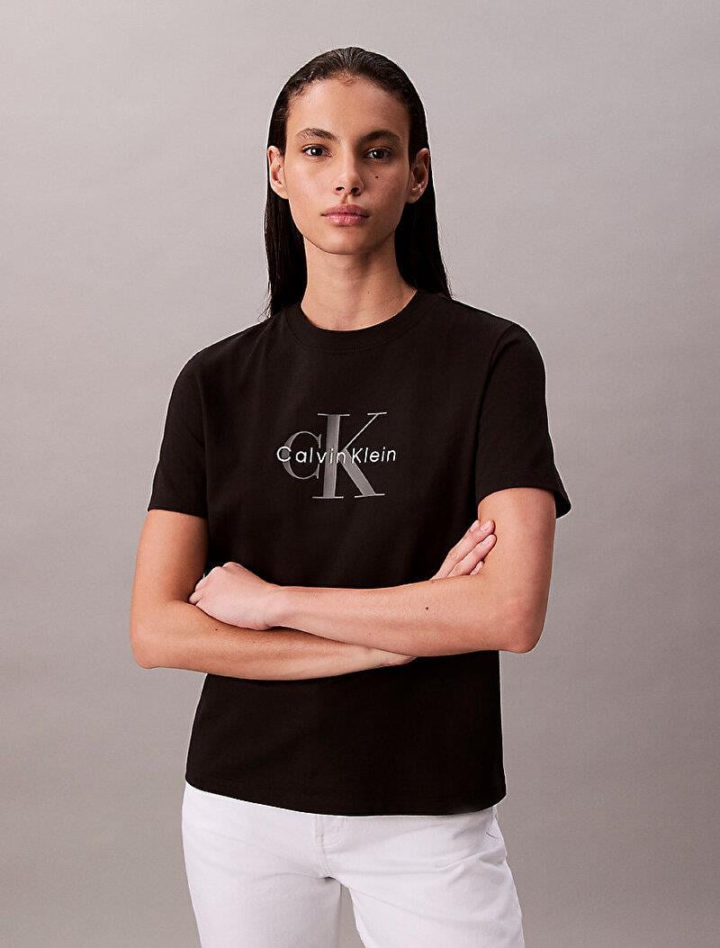 Calvin Klein Calvin Klein Kadın Normal Kalıp Yuvarlak Yakalı %100 Pamuk CK Logo Baskılı Kısa Kollu Siyah T-Shirt LV047B865G-UB1