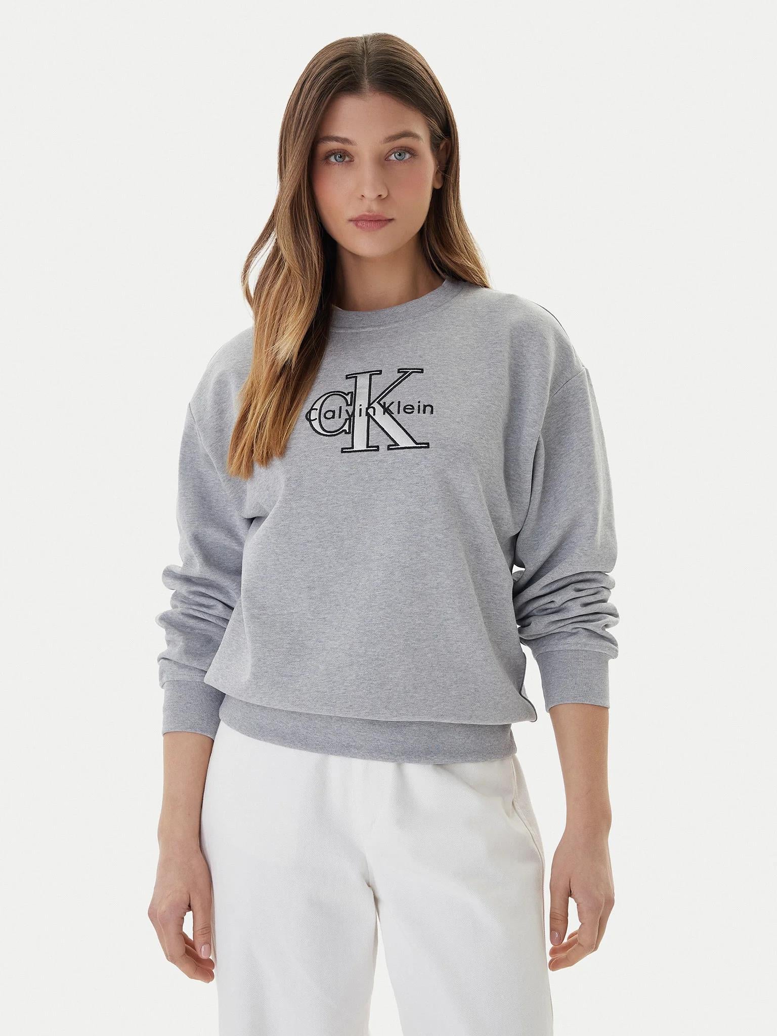 Calvin Klein Calvin Klein Kadın Normal Kalıp Pamuklu Logo İşlemeli Uzun Kollu Gri Sweatshirt LV047E825G-P79
