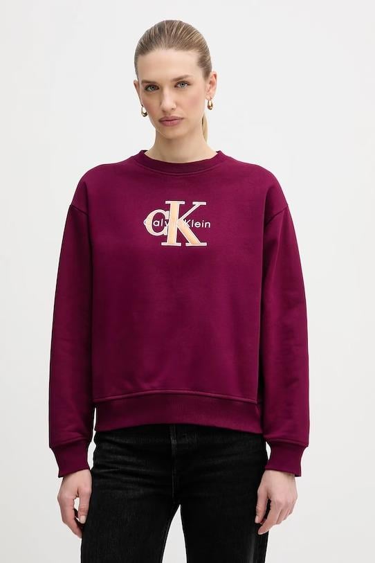 Calvin Klein Calvin Klein Kadın Normal Kalıp Pamuklu Logo İşlemeli Uzun Kollu Mor Sweatshirt LV047E825G-2E5