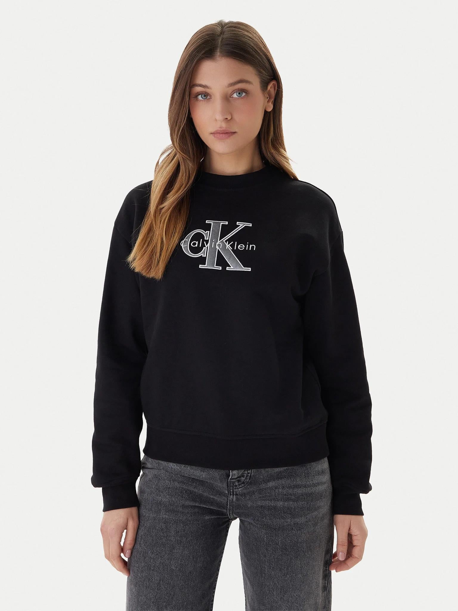 Calvin Klein Calvin Klein Kadın Normal Kalıp Pamuklu Logo İşlemeli Uzun Kollu Siyah Sweatshirt LV047E825G-UB1