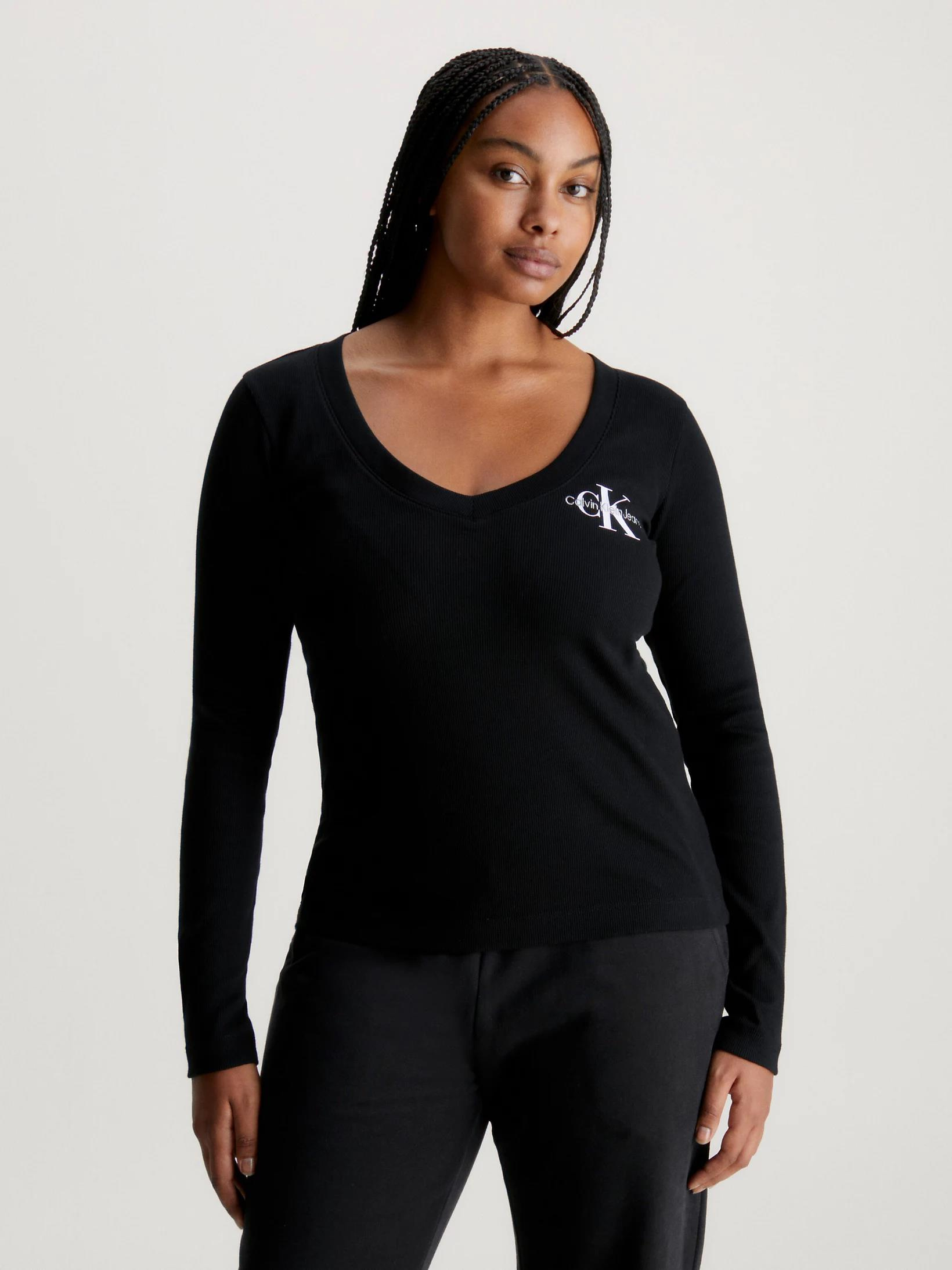 Calvin Klein Calvin Kleın Kadın Pamuklu Uzun Kol Dokuma Günlük Kullanım Siyah Bluz J20J222023-BEH
