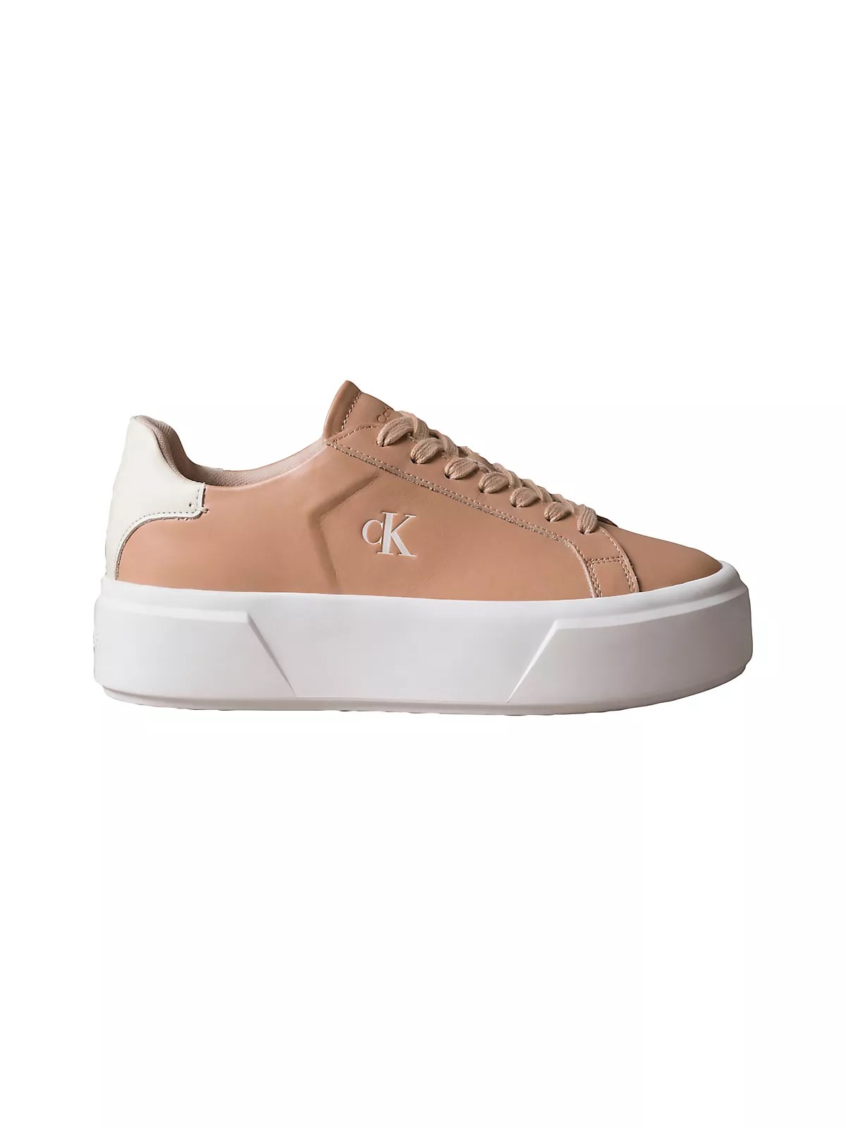 Calvin Klein Calvin Klein Kadın Platform Taban CK Logolu Deri Bej Sneaker YW0YW01928-0J7