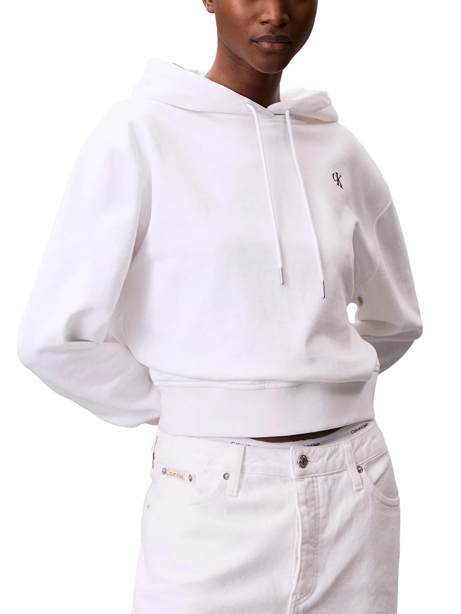 Calvin Klein Calvin Klein Kadın Regular Fit CK Logo İşlemeli Kapüşonlu Uzun Kollu Beyaz Sweatshirt LV047C224G-YAA
