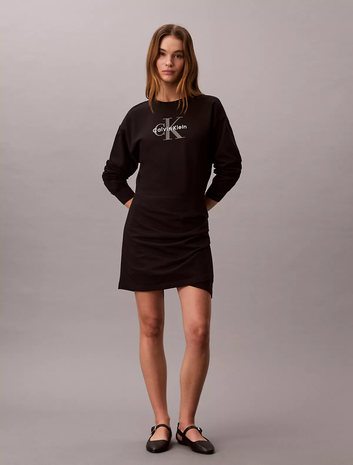 Calvin Klein Calvin Klein Kadın Regular Fit Yuvarlak Yakalı Düşük Omuzlu Büzgülü Kısa Siyah Elbise LV047E224G-UB1