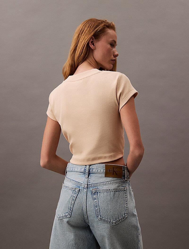 Calvin Klein Calvin Klein Kadın Yuvarlak Yaka Kısa Kollu Kısa Somon T-Shirt LV047AB802-RM7