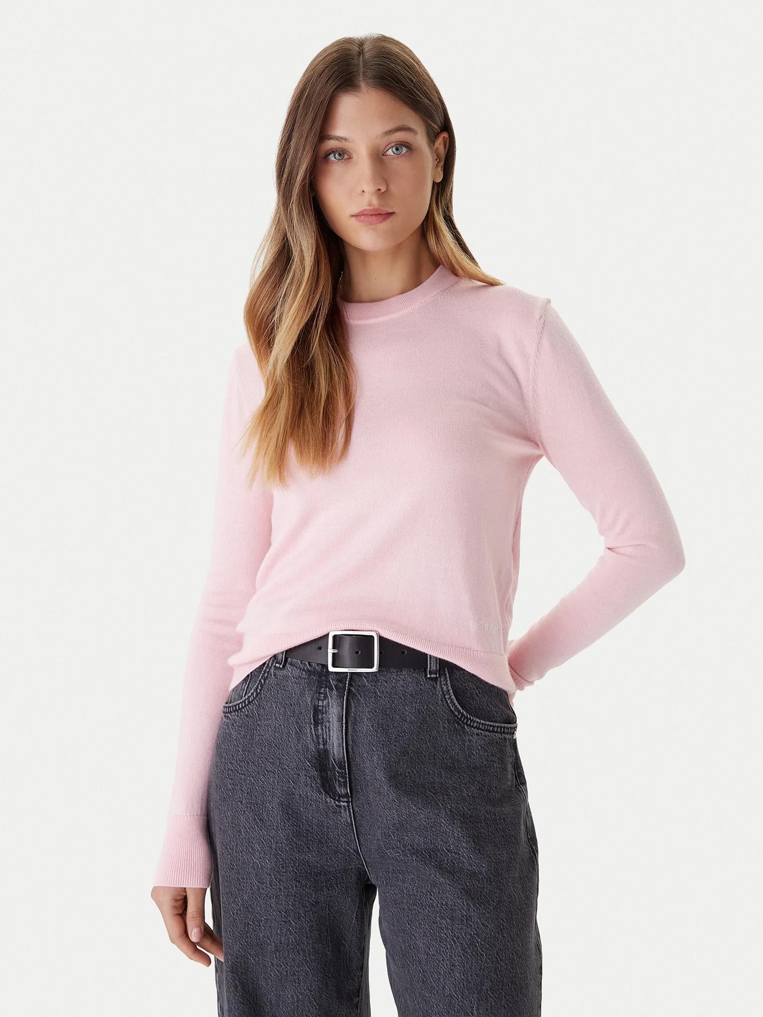 Calvin Klein Calvin Klein Kadın Yuvarlak Yaka Uzun Kol Yün Kumaş Regular Fit Pembe Kazak LV044D370G-XRM