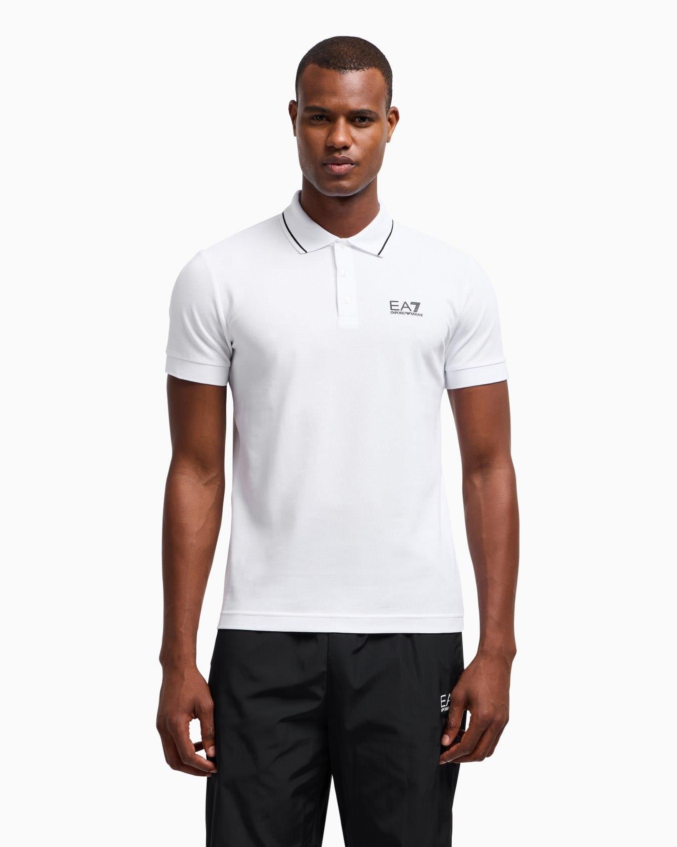 EA7 Ea7 Erkek Dokuma Kumaş Kısa Kol Düz Model Beyaz Polo Yaka T-Shirt 8NPF16 PJVUZ-1100