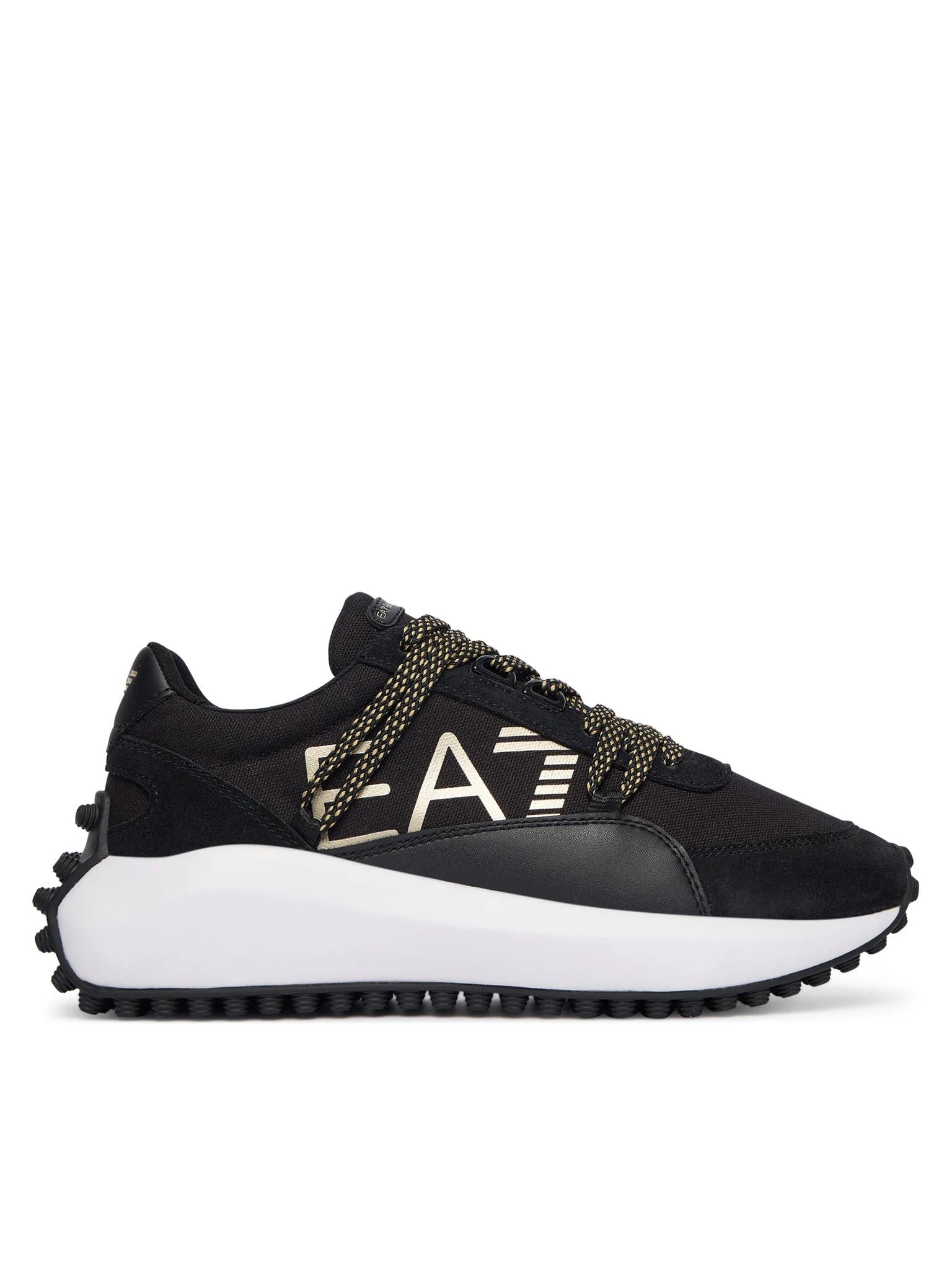 EA7 Ea7 Erkek Kalın Tabanlı Marka Logolu Bağcıklı Siyah-Altın Sneaker 7X000355 AF18869-MC021