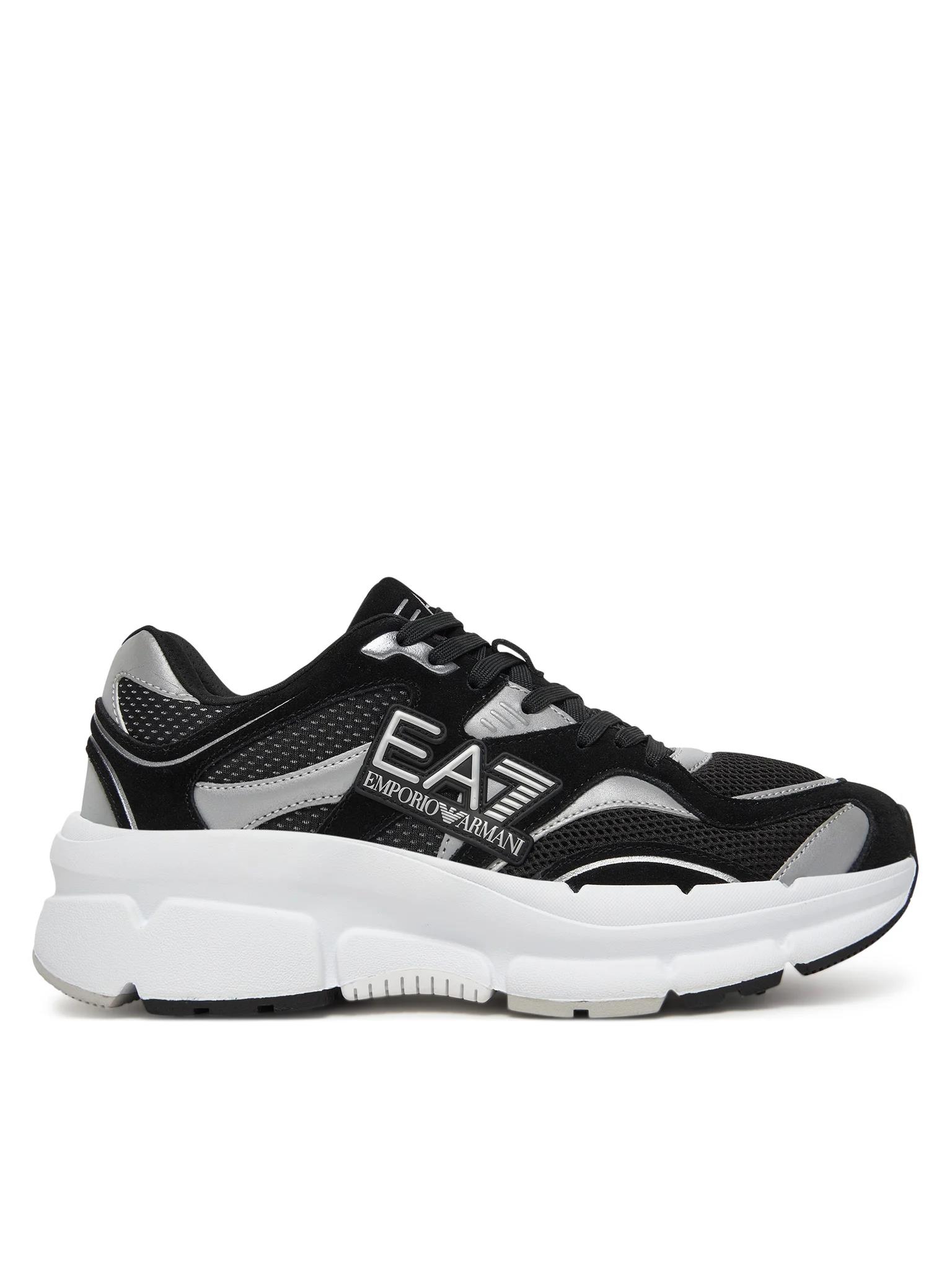 EA7 Ea7 Erkek Konforlu Taban Bağıcıklı Siyah-Gümüş Sneaker X8X237 XK425-N763