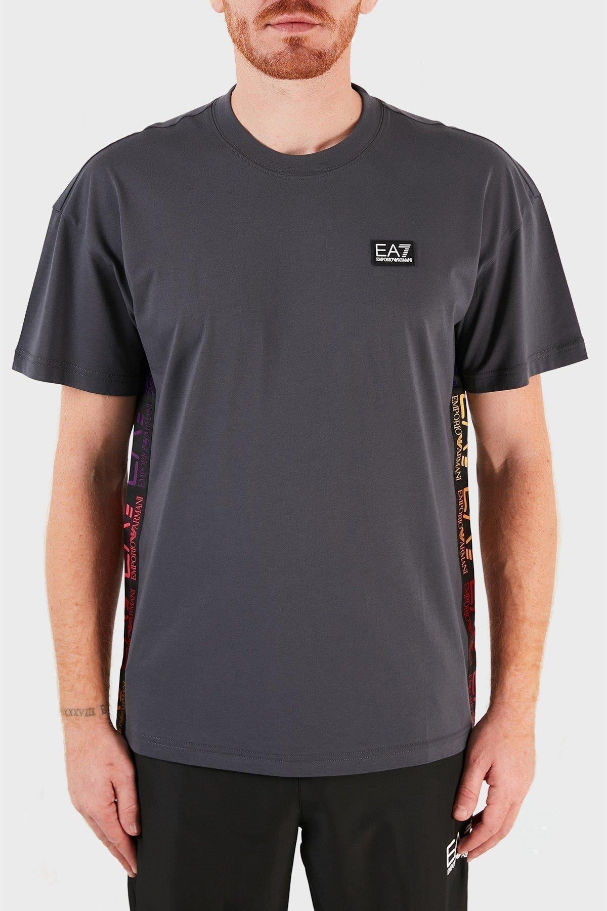 Ea7 Ea7 Erkek Marka Logolu Organik Pamuklu Kısa Kollu Gri T-Shirt 3KPT13 PJ02Z-GRI