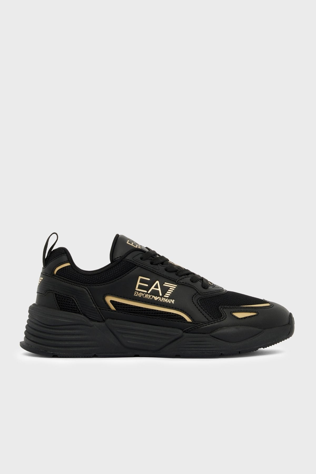 EA7 Ea7 Erkek Marka Logolu Rahat Taban Bağıcıklı Siyah-Gold Sneaker 7X000308 AF18447-MZ177