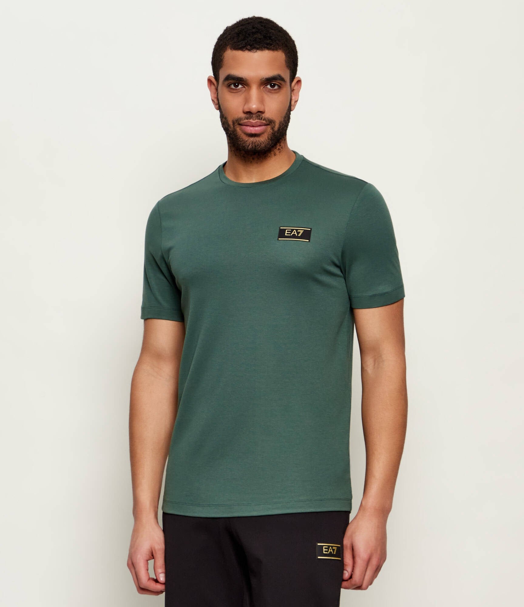 EA7 Ea7 Erkek Normal Kalıp Viskoz Karışımlı Kumaş Yuvarlak Yakalı Logo Etiketli Kısa Kollu Yeşil T-Shirt 7M001331 AF13739-U7260