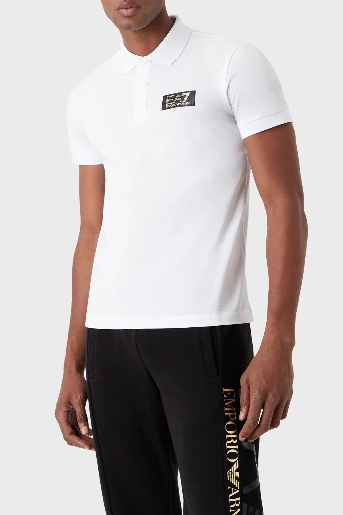 Ea7 Ea7 Erkek Pamuklu Slim Fit Polo Yaka Beyaz Polo Yaka T-Shirt 3RPF01 PJ5AZ-1100