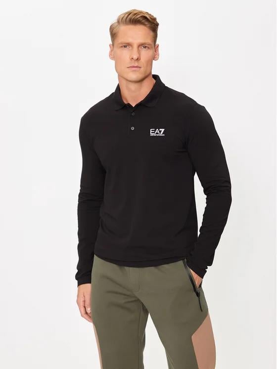 EA7 Ea7 Erkek Pamuklu Uzun Kol Dokuma Günlük Kullanım Siyah1 Polo Yaka T-Shirt 8NPF15 PJVQZ-1200