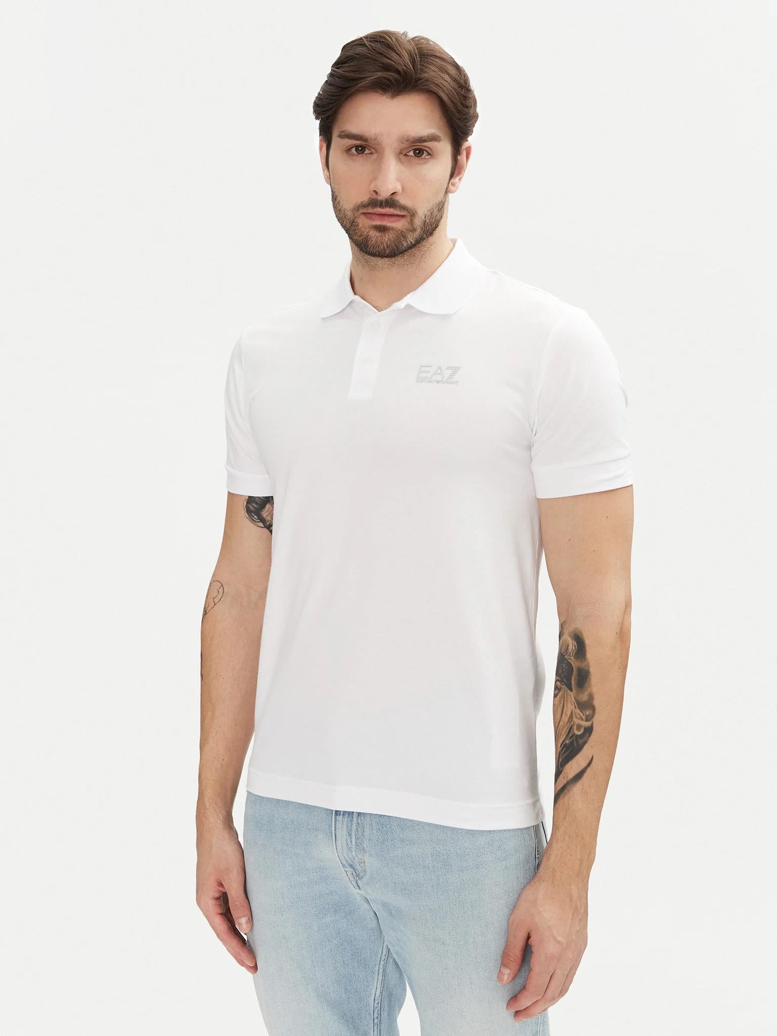 EA7 Ea7 Erkek Regular Fit Logo Baskılı Kısa Kollu Pamuklu Beyaz Polo Yaka T-Shirt 8NPF14 PJVQZ-0100