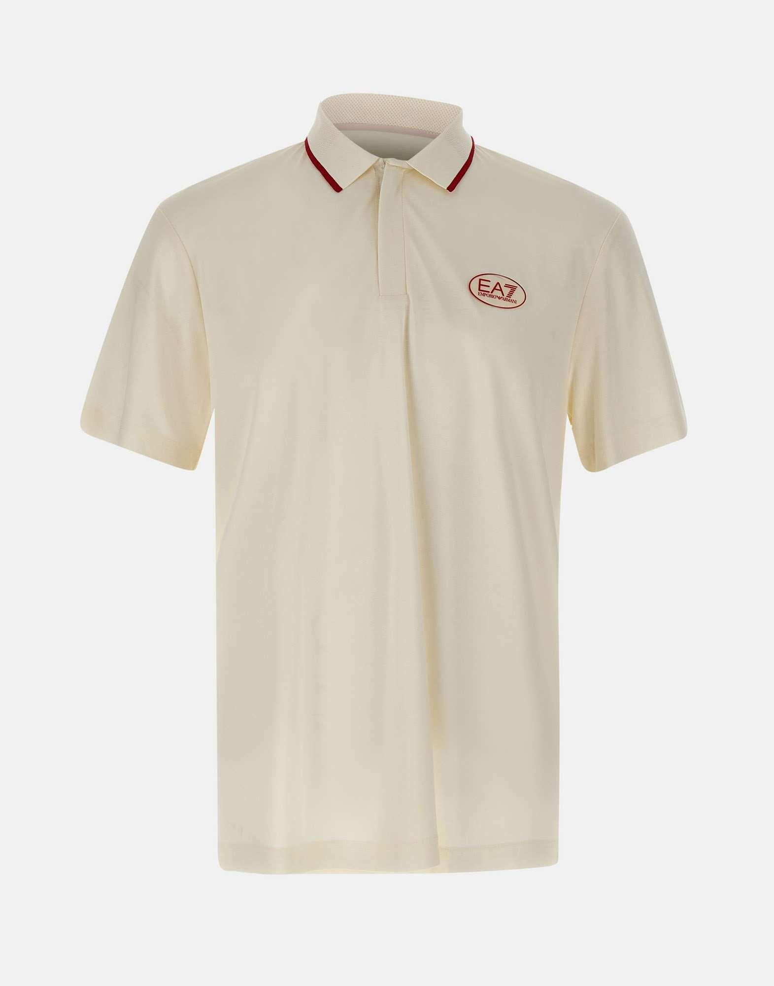 EA7 Ea7 Erkek Vücut Sıcaklığını Sabit Tutan Kumaş Dar Kalıp Logo Desenli Kısa Kollu Krem Polo Yaka T-Shirt 7M001288 AF13520-U0004