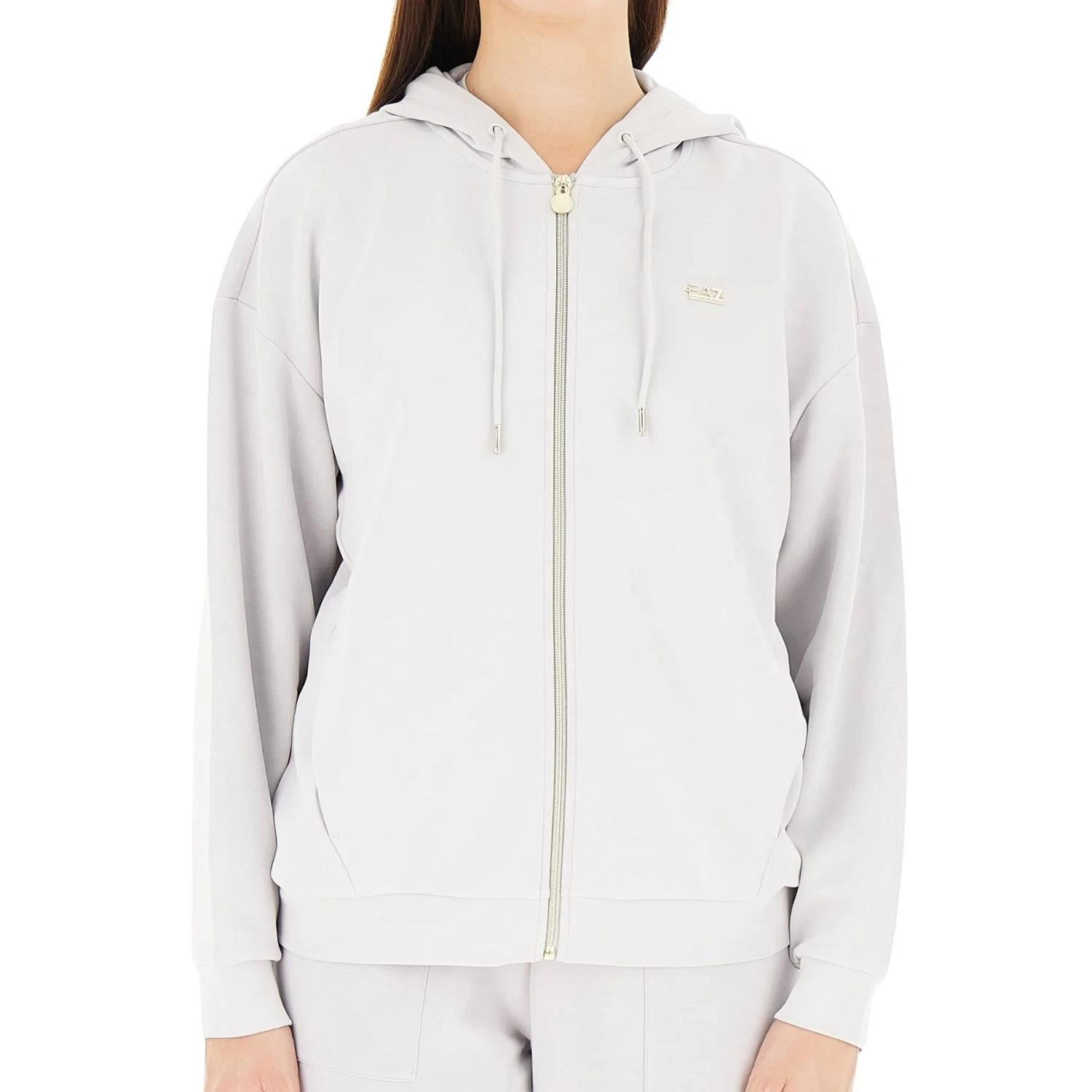 EA7 Ea7 Kadın Kapşonlu Yaka Cep Detay Fermuar Kapama Uzun kol Gri Sweatshirt 7W000192 AF12643-U9001