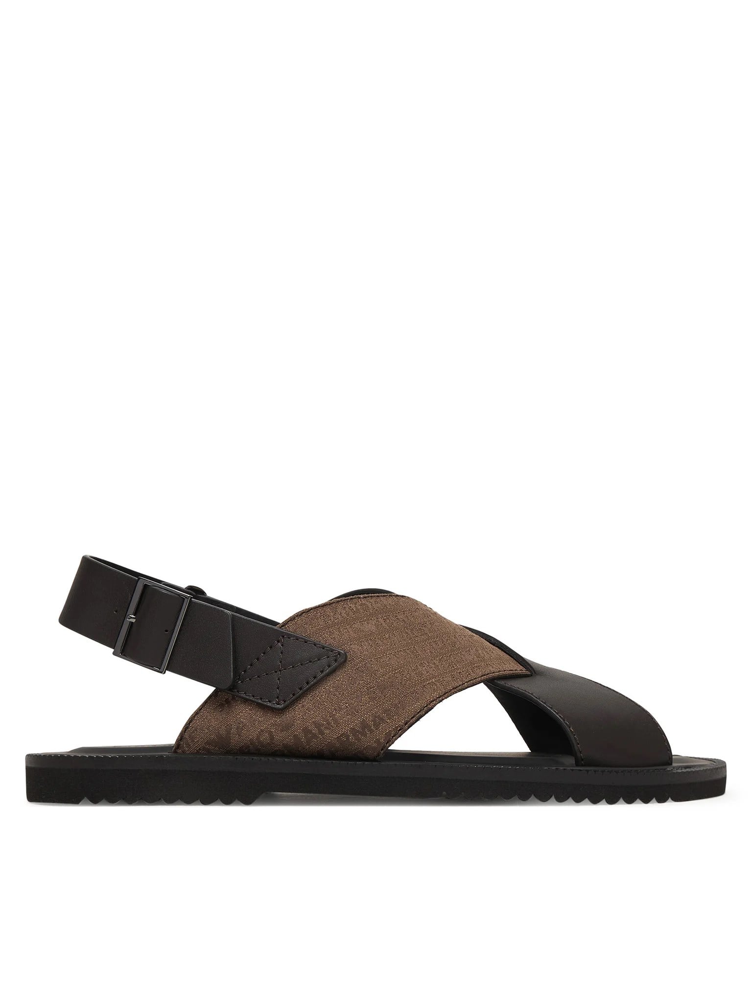 Emporio Armani Emporıo Armani Erkek %100 Deri ve Jakarlı Çapraz Bantlı Kahverengi Sandalet EM004323 AF25617-M6354