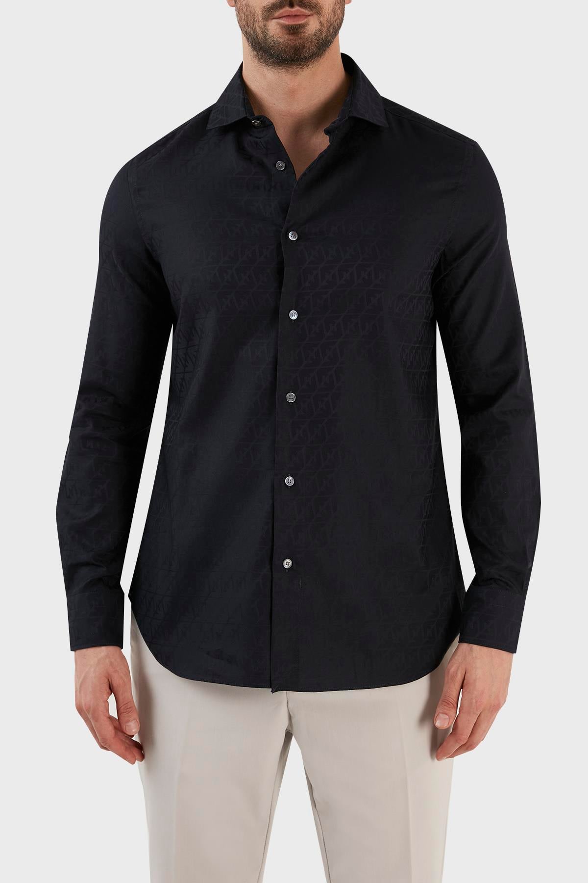 Emporio Armani Emporıo Armani Erkek %100 Pamuk Dokuma Kumaş Marka Logolu Lacivert1 Gömlek 3R1C86 1K0DZ-F9A8