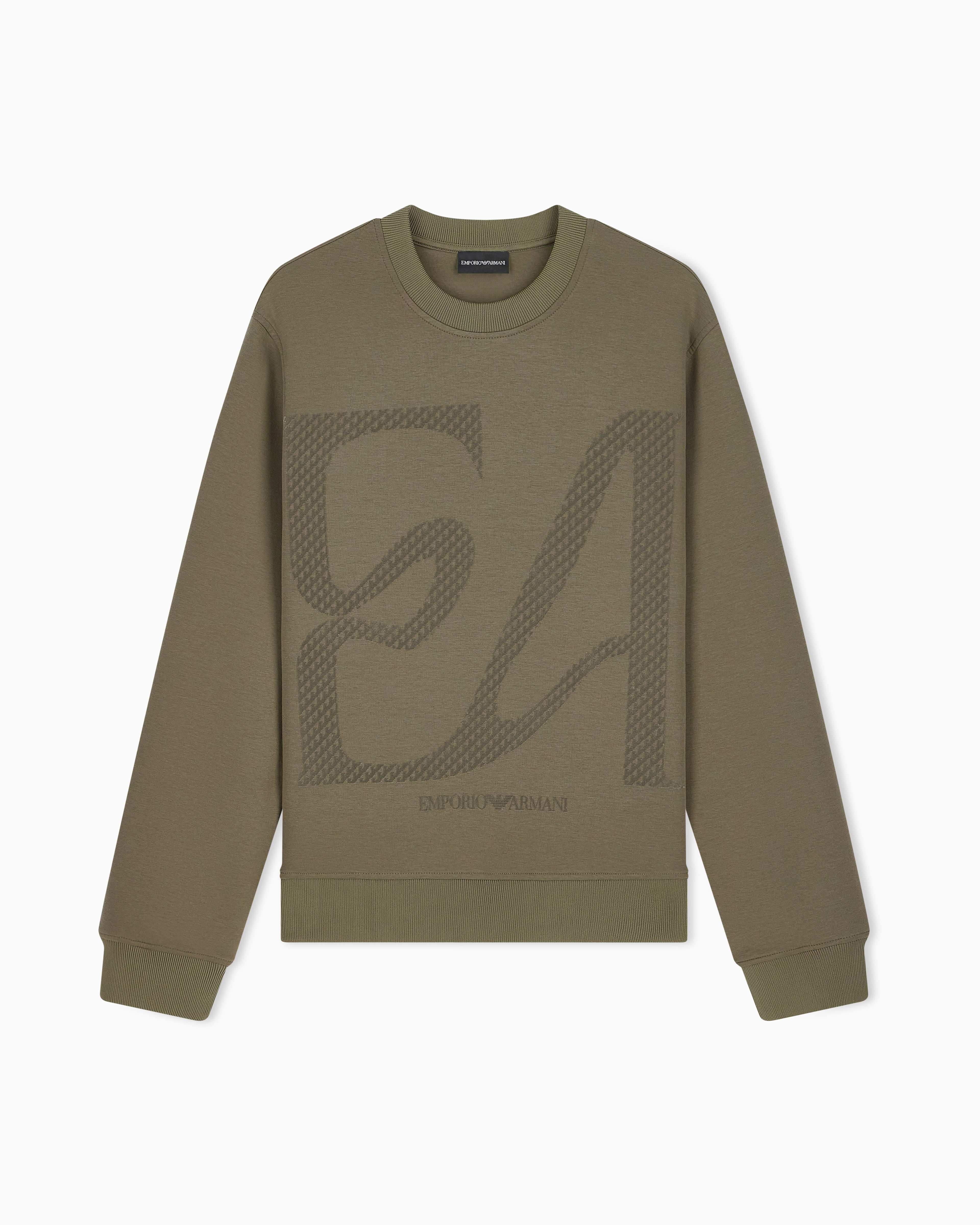 Emporio Armani Emporıo Armani Erkek Büyük Kadife Logo Detaylı Pamuklu Çift Jarse Kumaşlı Uzun Kollu Yeşil Sweatshirt EM006841 AF10013-M7313