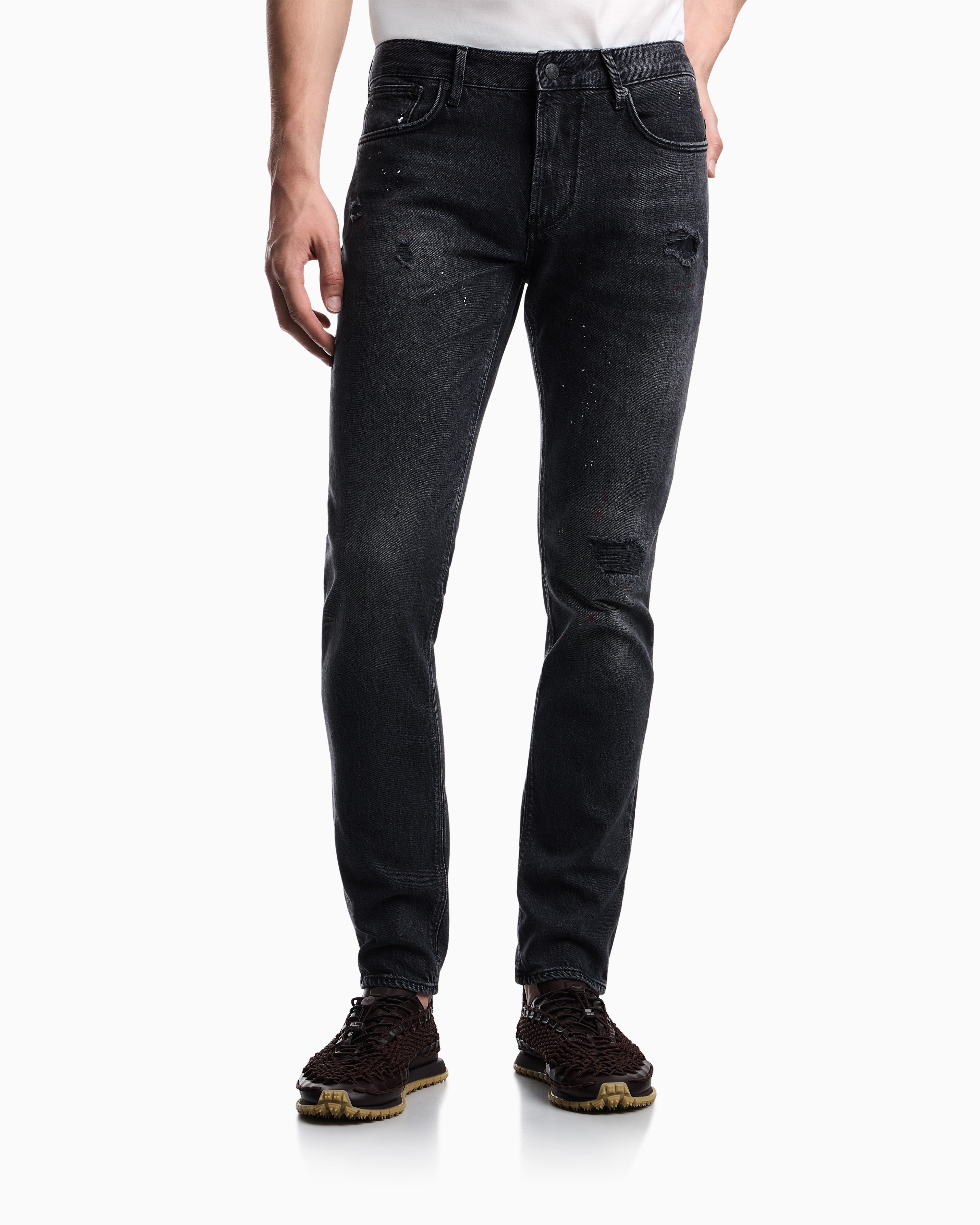Emporio Armani Emporıo Armani Erkek Dar Kesim Düz Paça Eskitme Desenli Denim Gri Jeans EM000121 AF29286-M8001