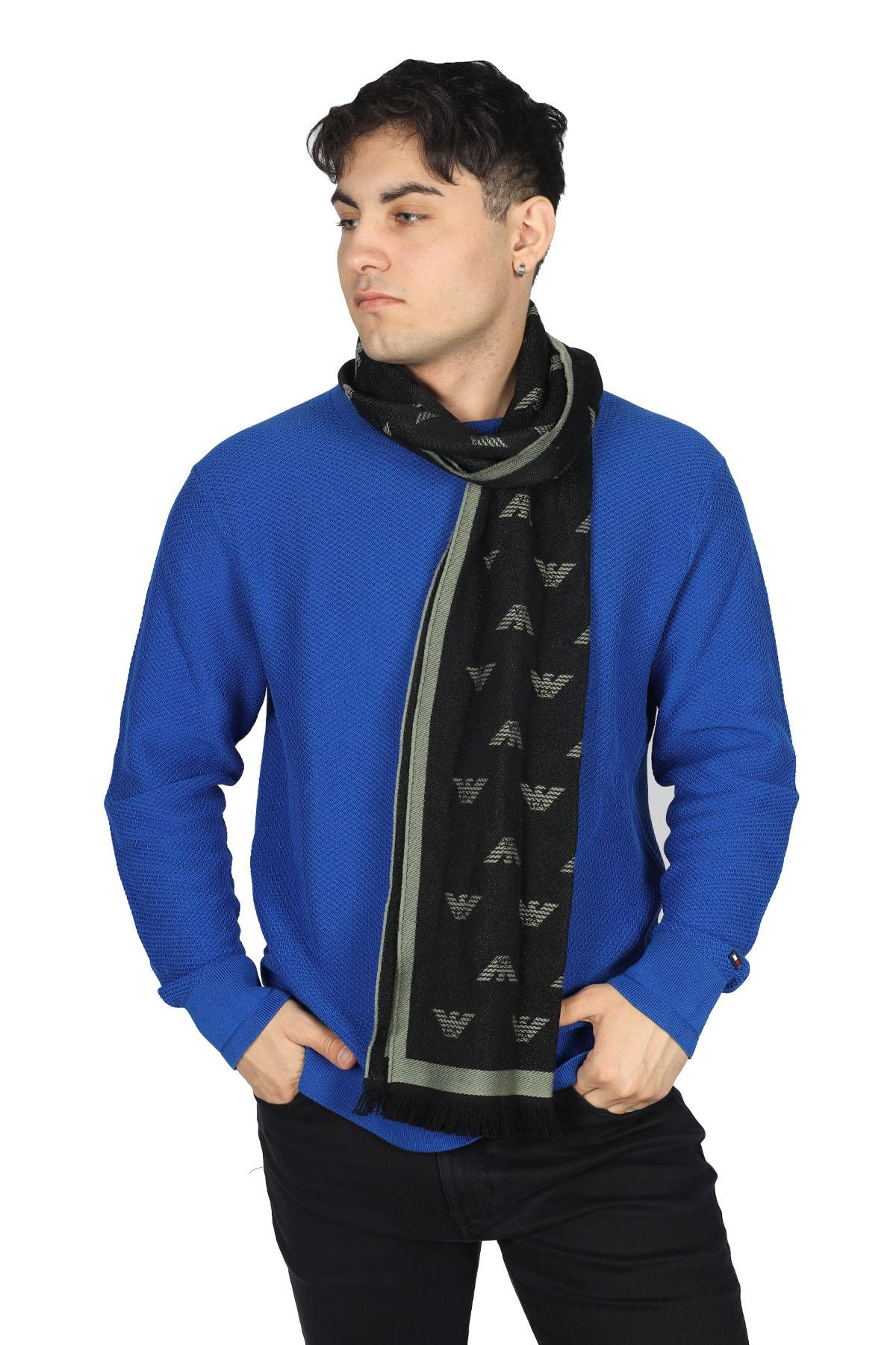 Emporio Armani Emporıo Armani Erkek Desenli Standart Boy Günlük Kullanım Siyah Fular 625009 CC306-15820