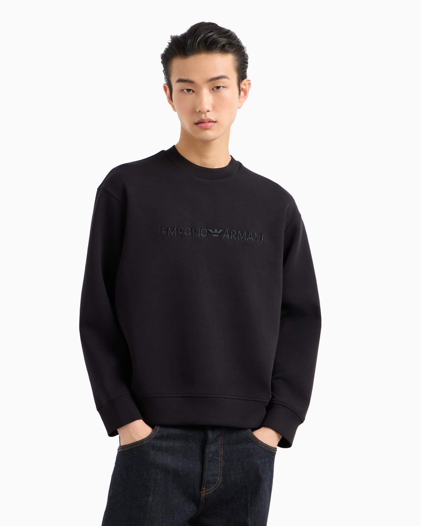 EMPORIO ARMANI Emporıo Armani Erkek Dokuma Kumaş Regular Fit Yuvarlak Yaka Uzun Kollu Siyah Sweatshirt EM001126 AF10013-UC001
