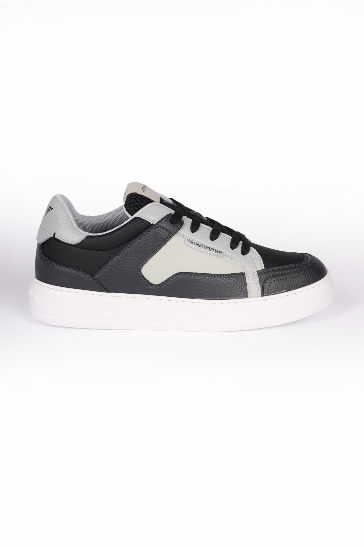 Emporio Armani Emporıo Armani Erkek File Detaylı Logolu Yüksek Tabanlı Günlük Gri-Beyaz Sneaker X4X568 XN162-S787