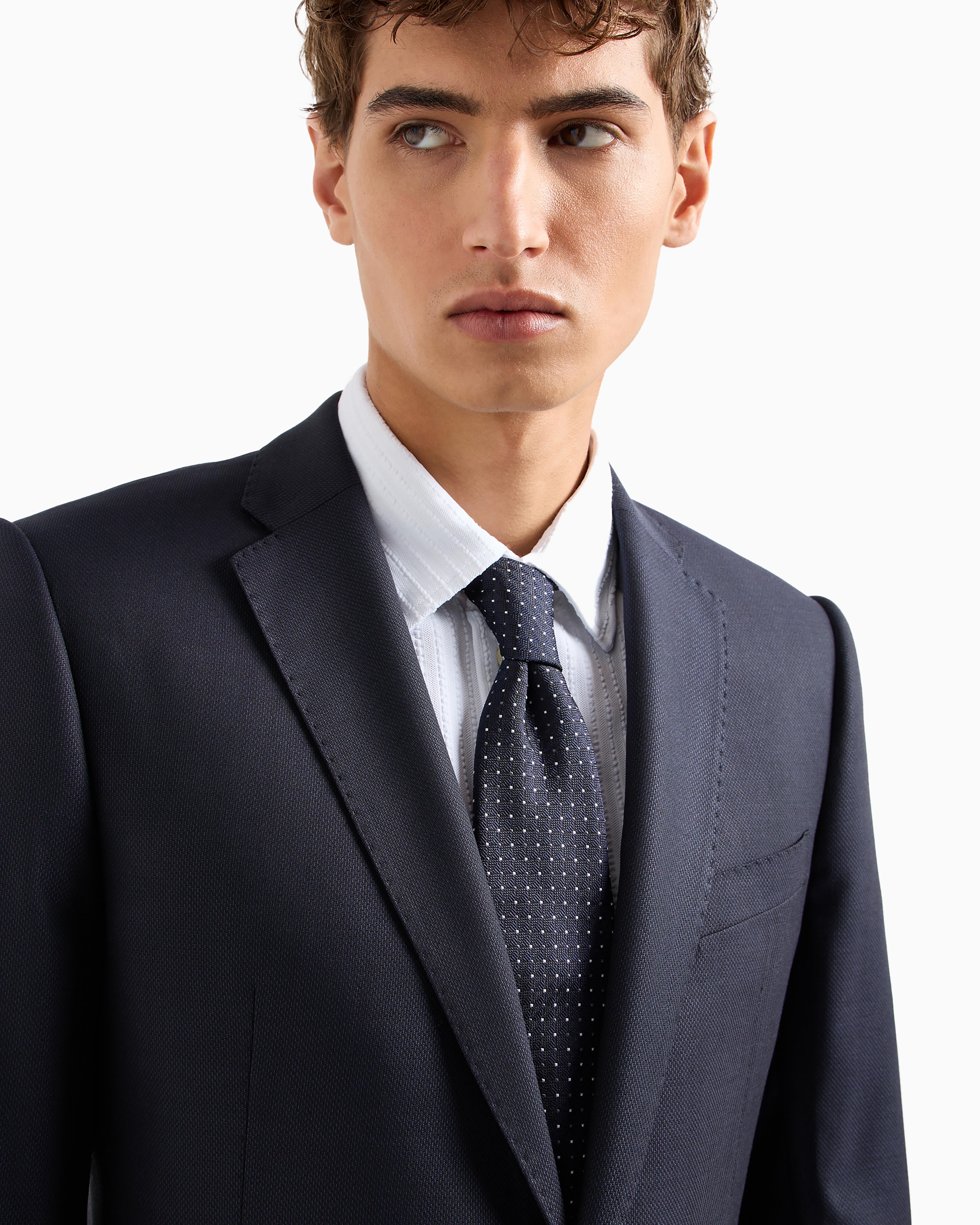 Emporio Armani Emporıo Armani Erkek Jakarlı Mikro Desenli Saf İpek Lacivert Kravat 340275 4R646-00136