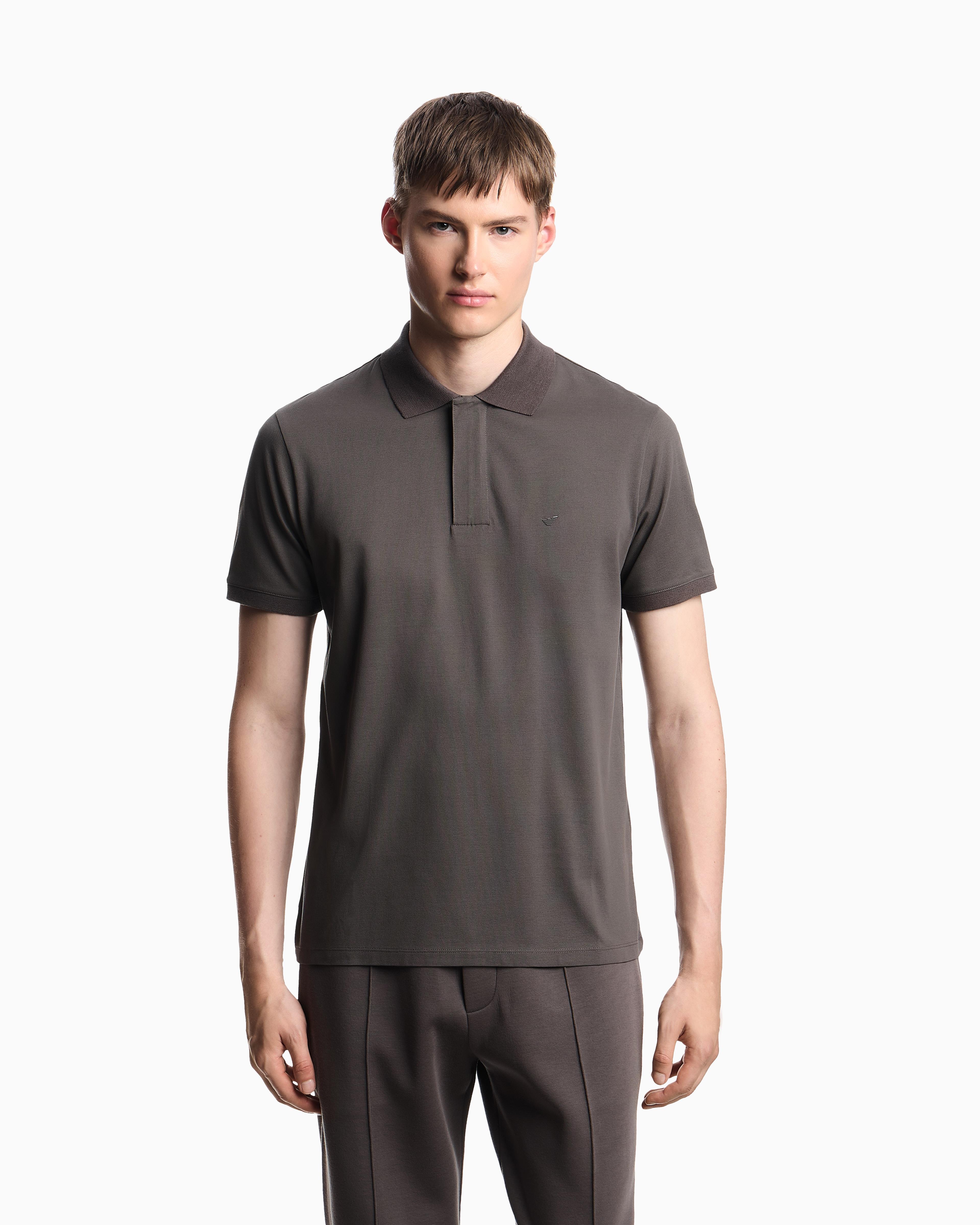 EMPORIO ARMANI Emporıo Armani Erkek Kartal Logolu Normal Kalıp Pike Pamuklu Kısa Kollu Gri Polo Yaka T-Shirt EM003171 AF13742-U8143