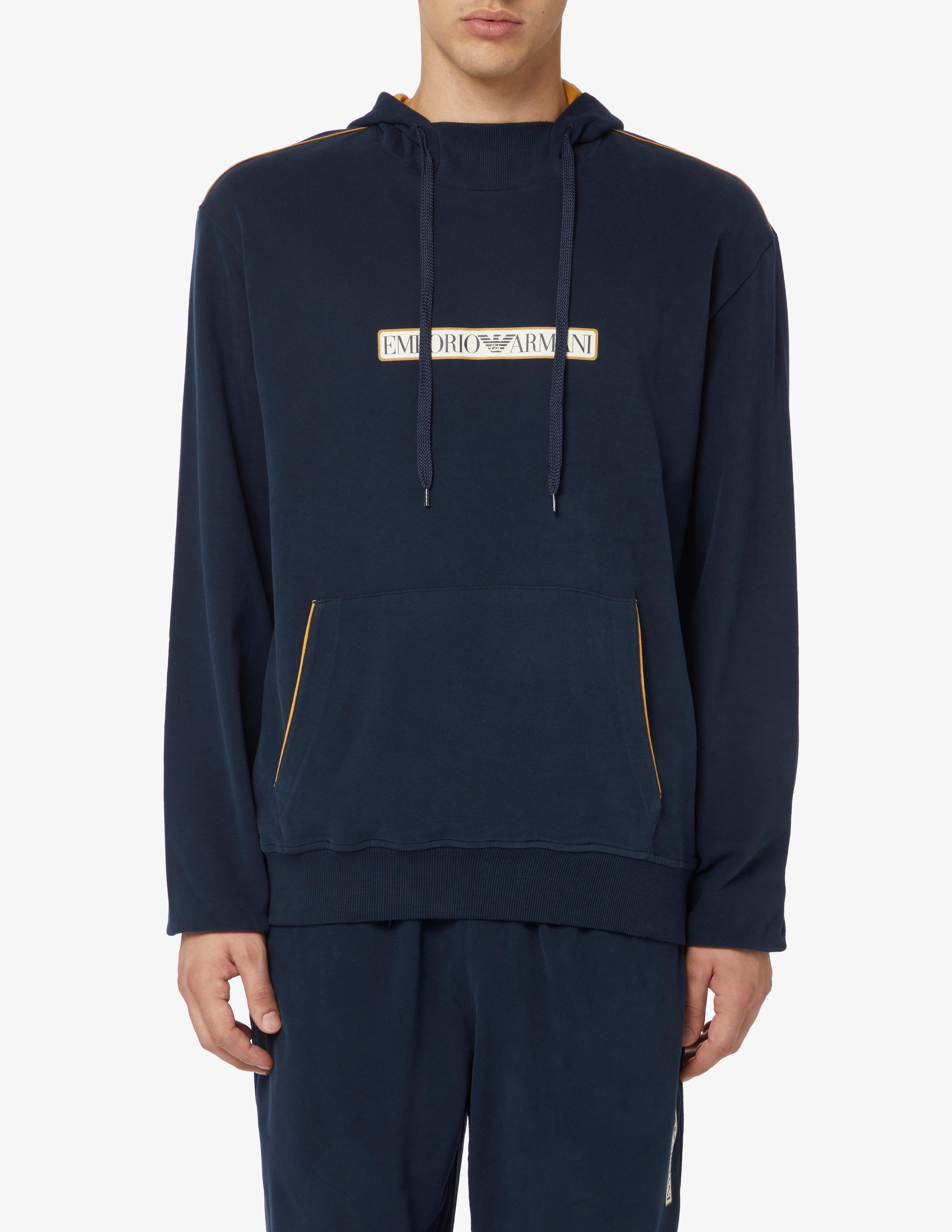 Emporio Armani Emporıo Armani Erkek Kapşonlu Yaka Regular Fit Pamuklu Uzun Kollu Lacivert Sweatshirt 112052 3F573-00135